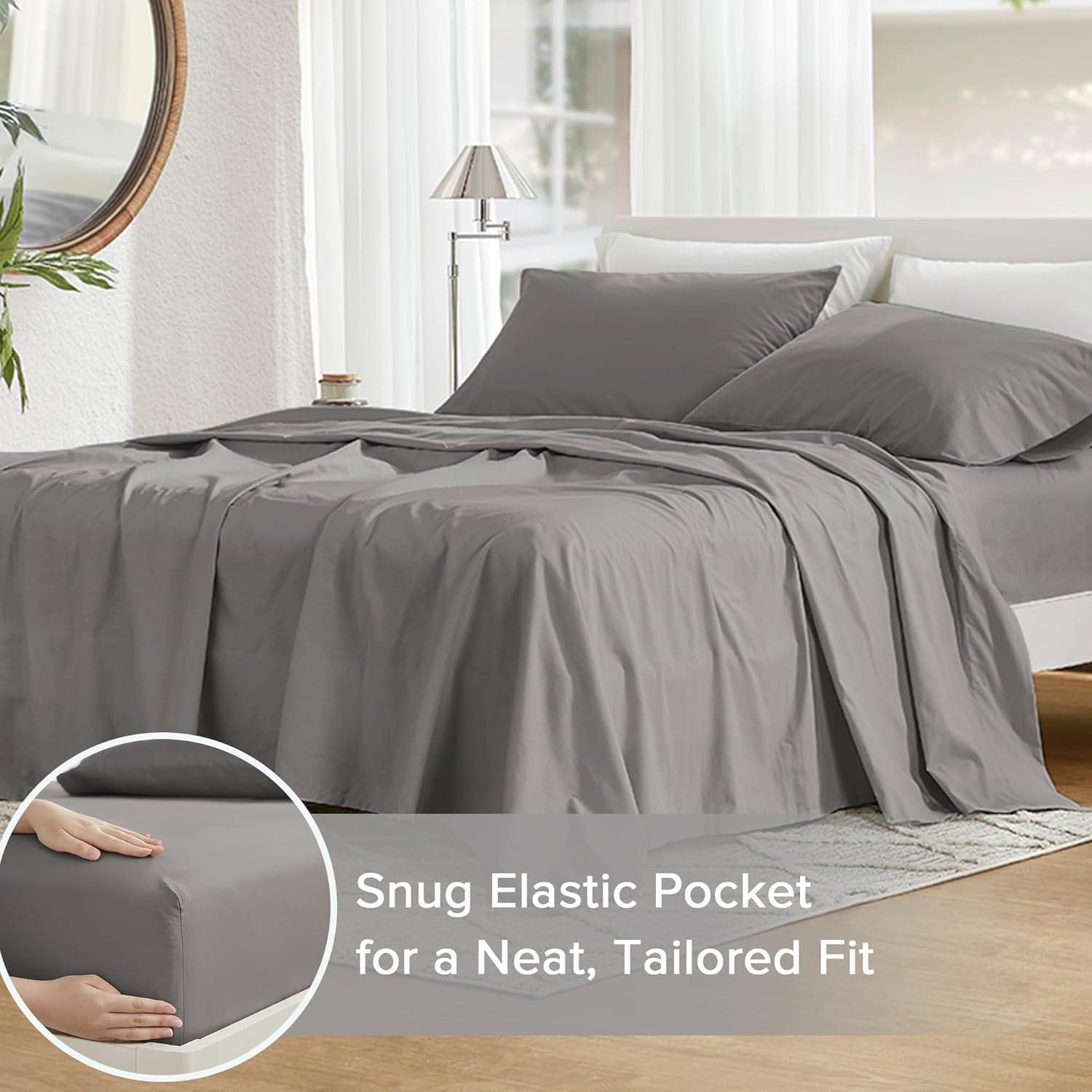 Regency Heights Cotton 144TC Queen 100% Cotton Solid Sheet Set in Dark Gray