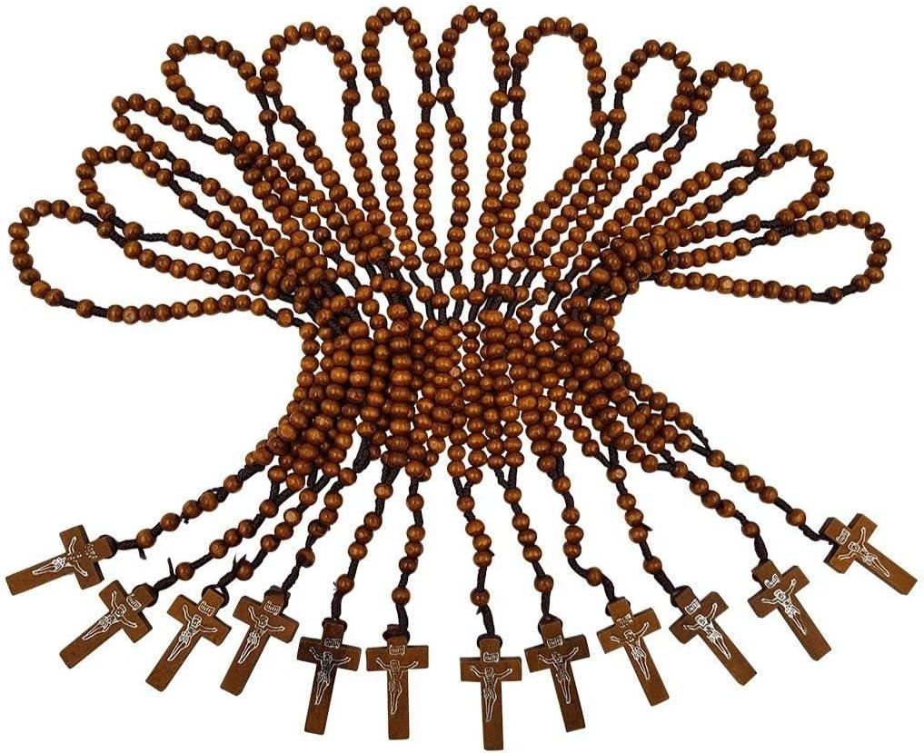 TALISMAN4U Dozen 12 pcs Catholic Rosary Olive Wood Carved Beads with Jesus Cross Jerusalem Holy Land Religious Jewelry Gift