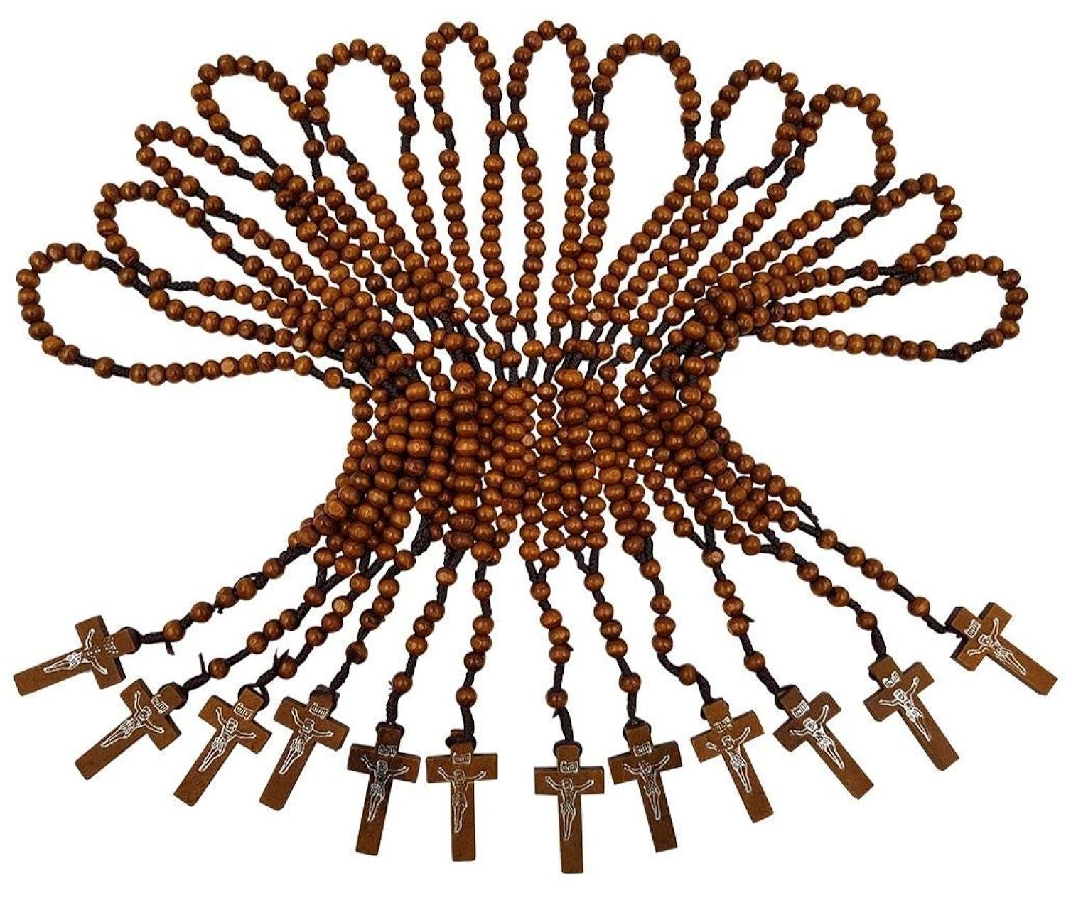 TALISMAN4U Dozen 12 pcs Catholic Rosary Olive Wood Carved Beads with Jesus Cross Jerusalem Holy Land Religious Jewelry Gift