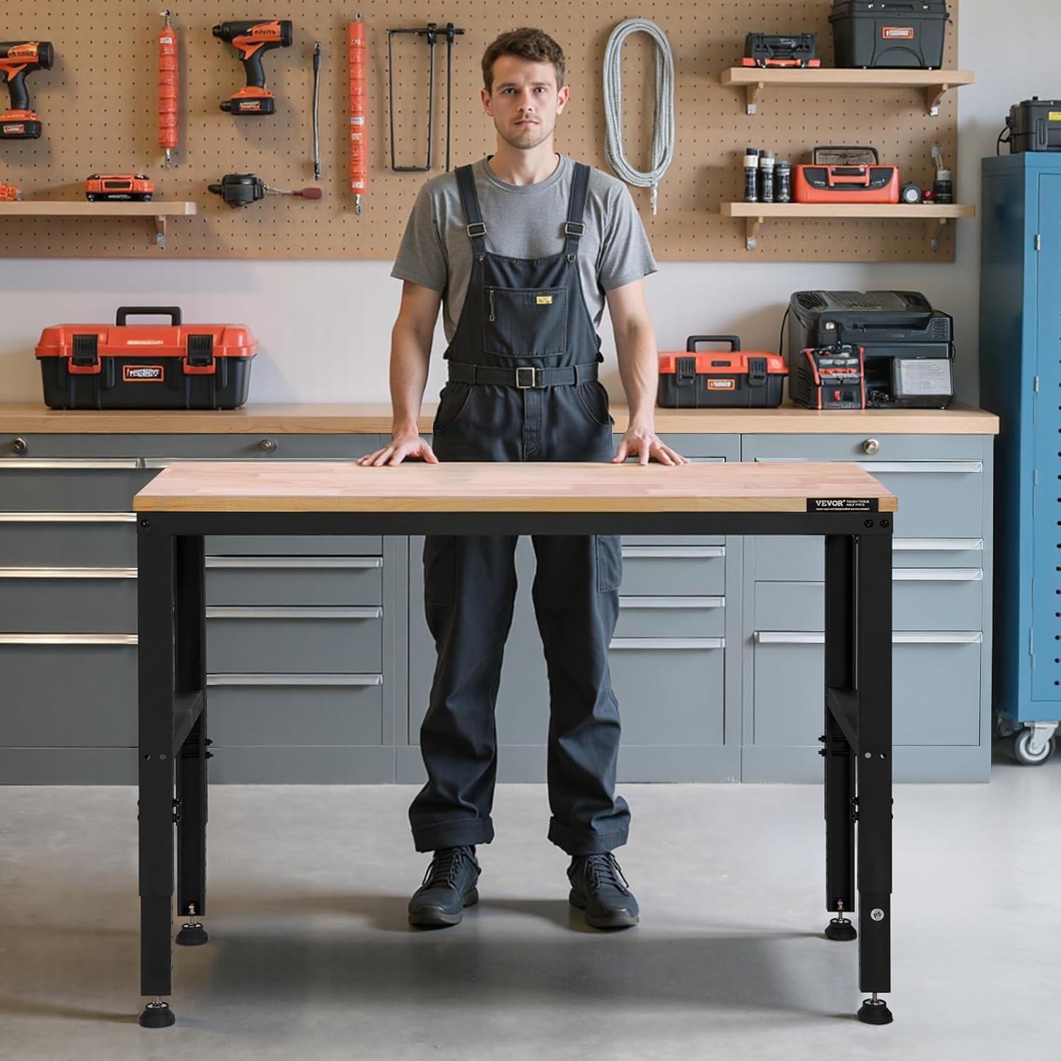 VEVOR 48'' W Wood Top Height-Adjustable Workbench