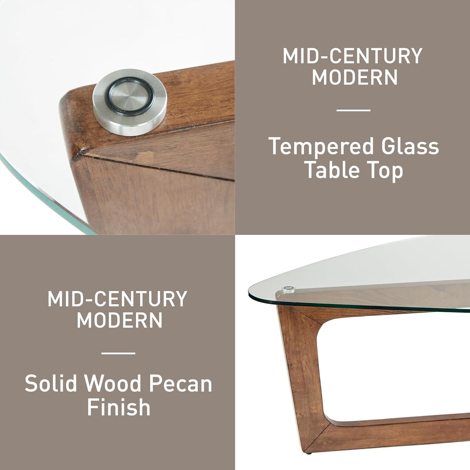 Triangular Pecan Wood Coffee Table with Glass Top