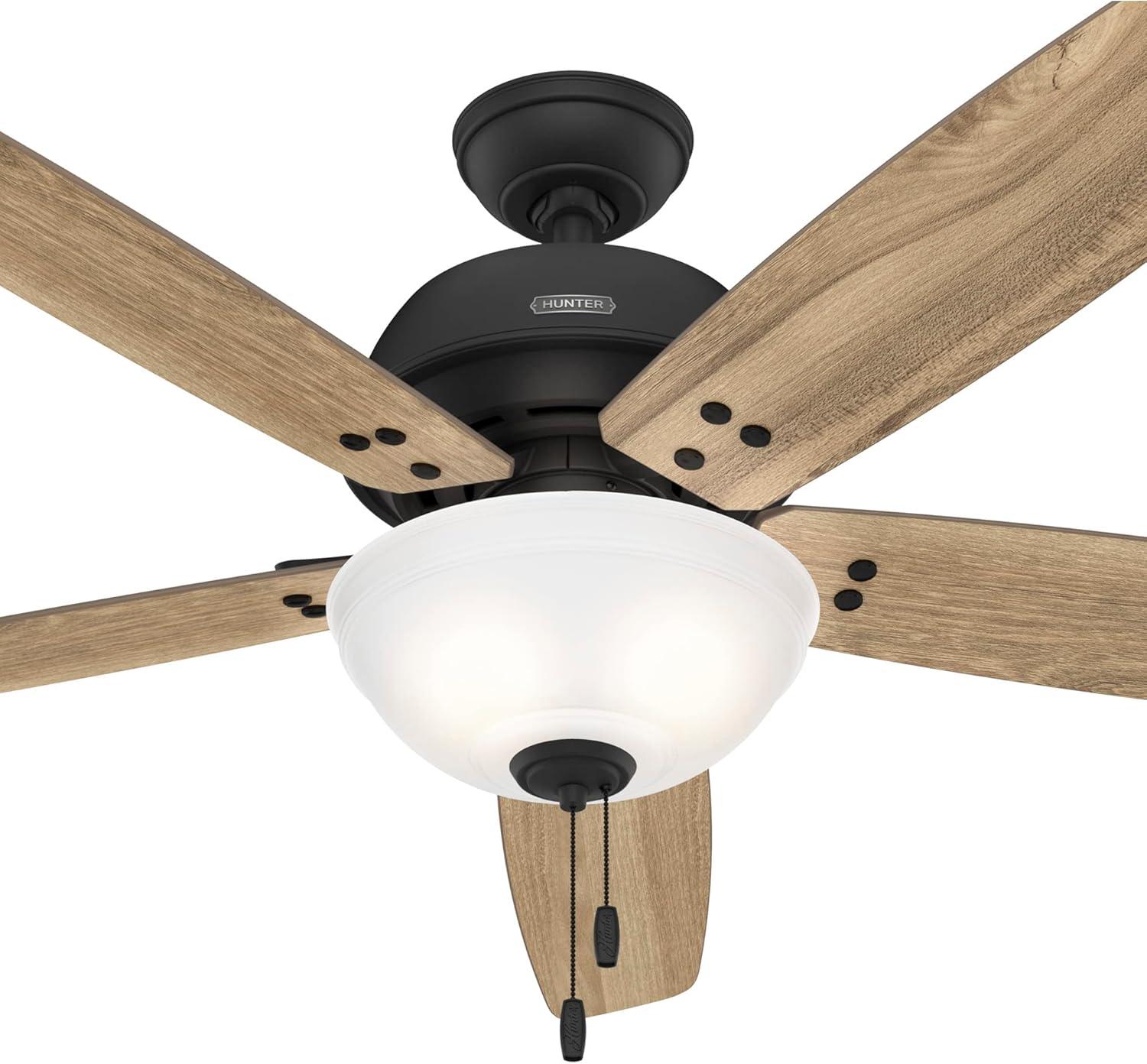 Rustic 60" Matte Black Ceiling Fan with LED Light & WhisperWind Motor