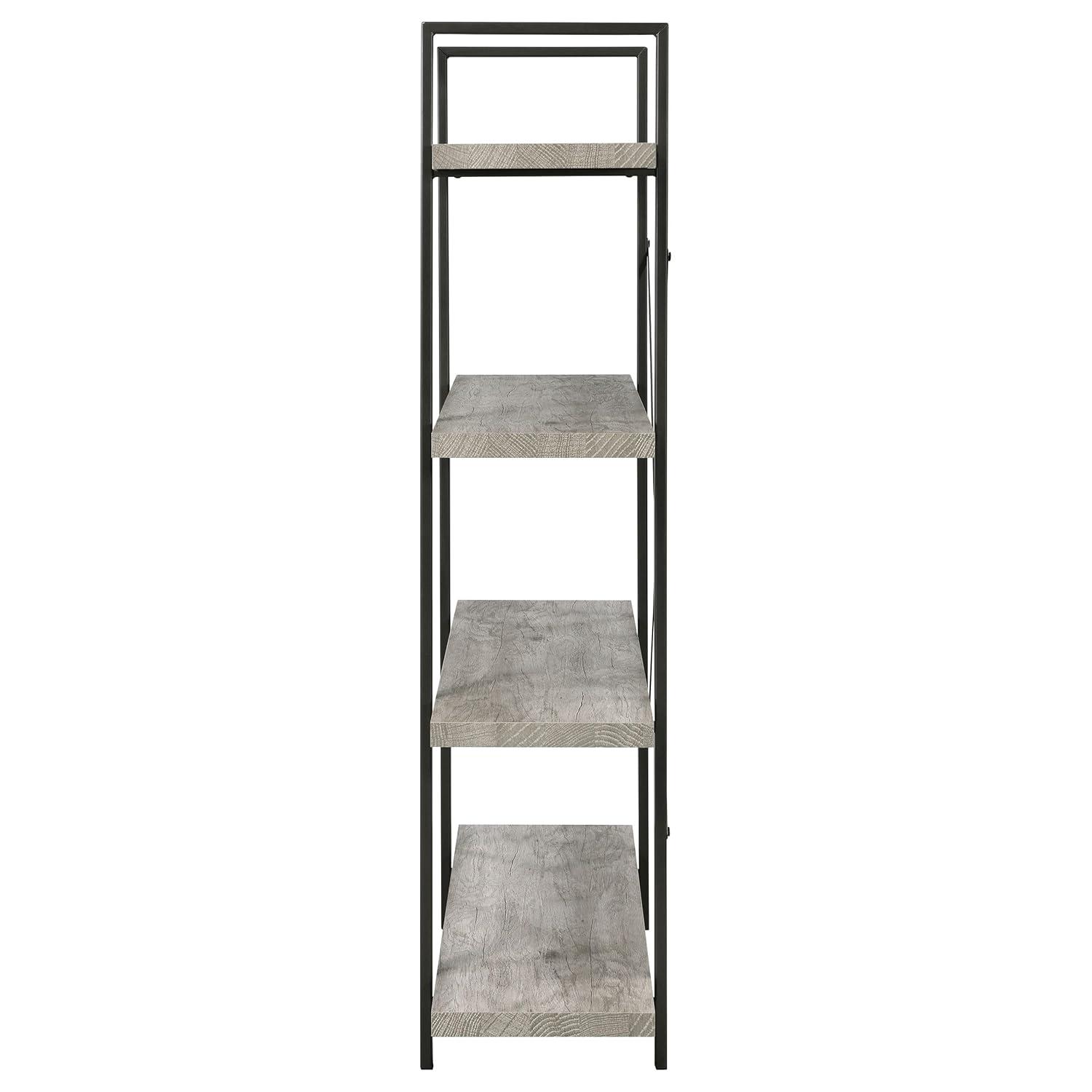 55" Cole 4 Shelf Bookcase with Frame Gray Driftwood/Gunmetal - Coaster