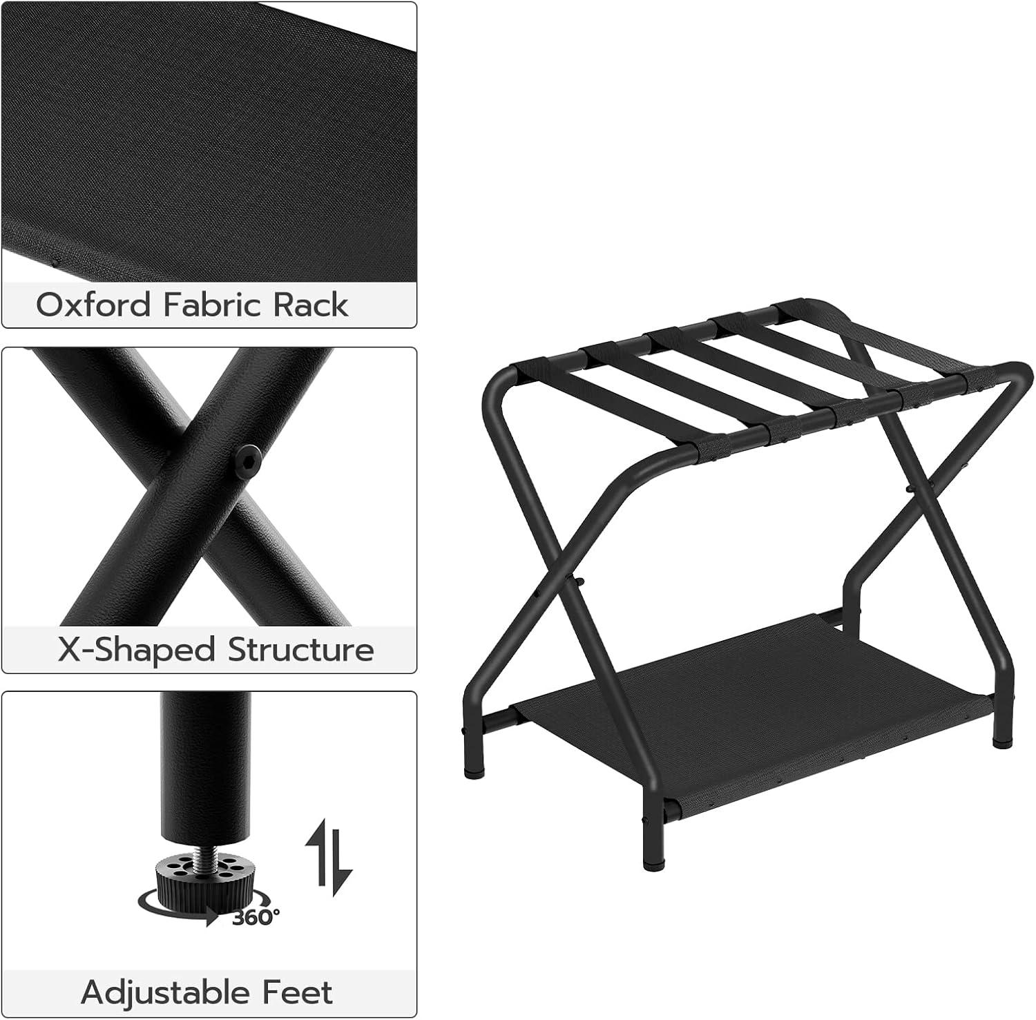 BINO Luggage Rack, Pack Of 2, Folding Suitcase Stand With Fabric Storage Shelf For Guest Room, Bedroom, Hotel, Holds Up To 100 Lb, 27 X 15.3 X 22 Inches, Space Saving