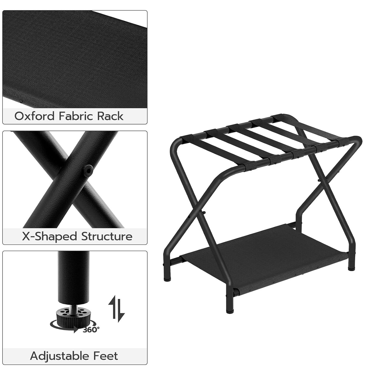 BINO Luggage Rack, Pack Of 2, Folding Suitcase Stand With Fabric Storage Shelf For Guest Room, Bedroom, Hotel, Holds Up To 100 Lb, 27 X 15.3 X 22 Inches, Space Saving