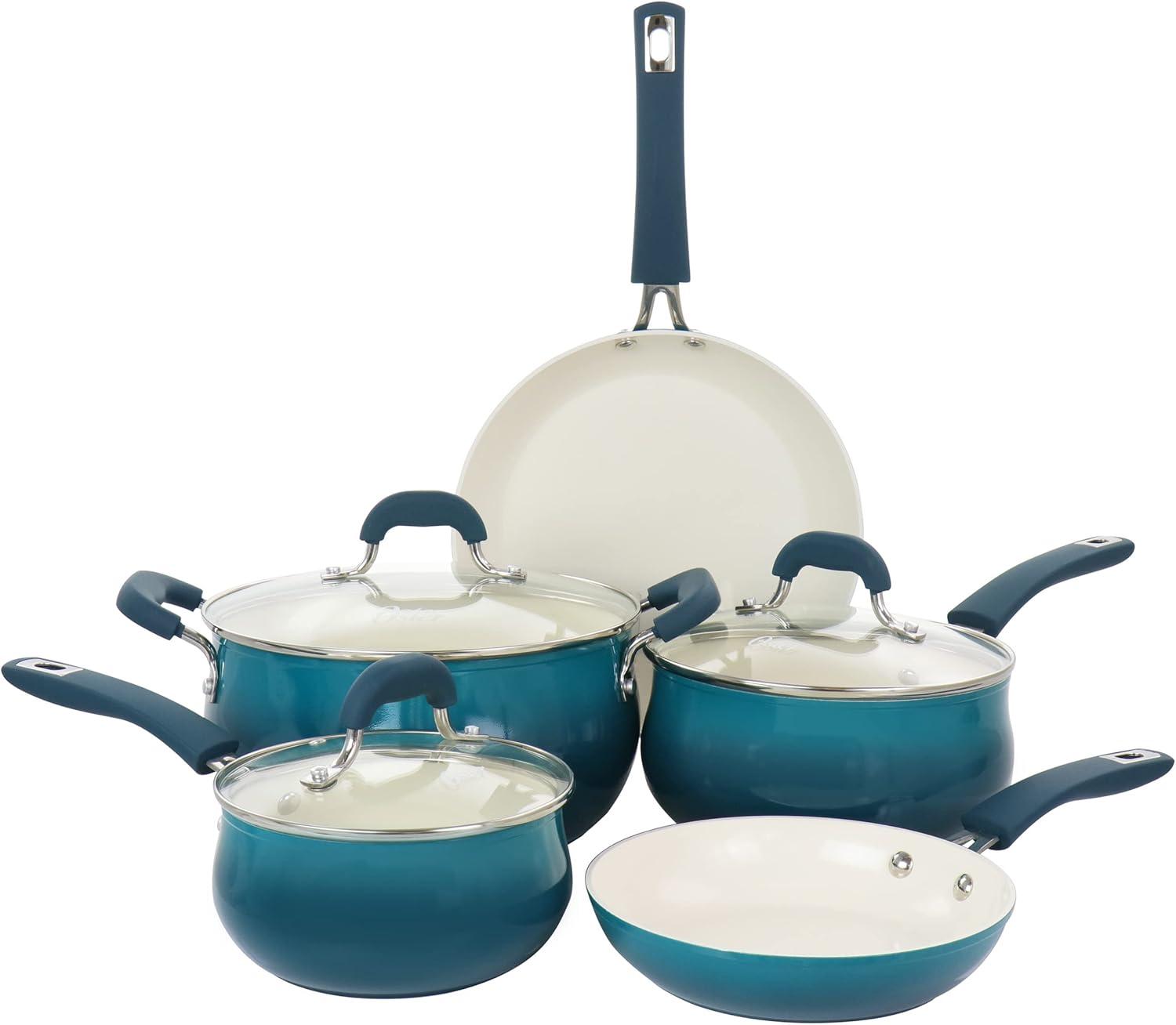 Oster Corbett 8 Piece Nonstick Aluminum Cookware Set in Teal