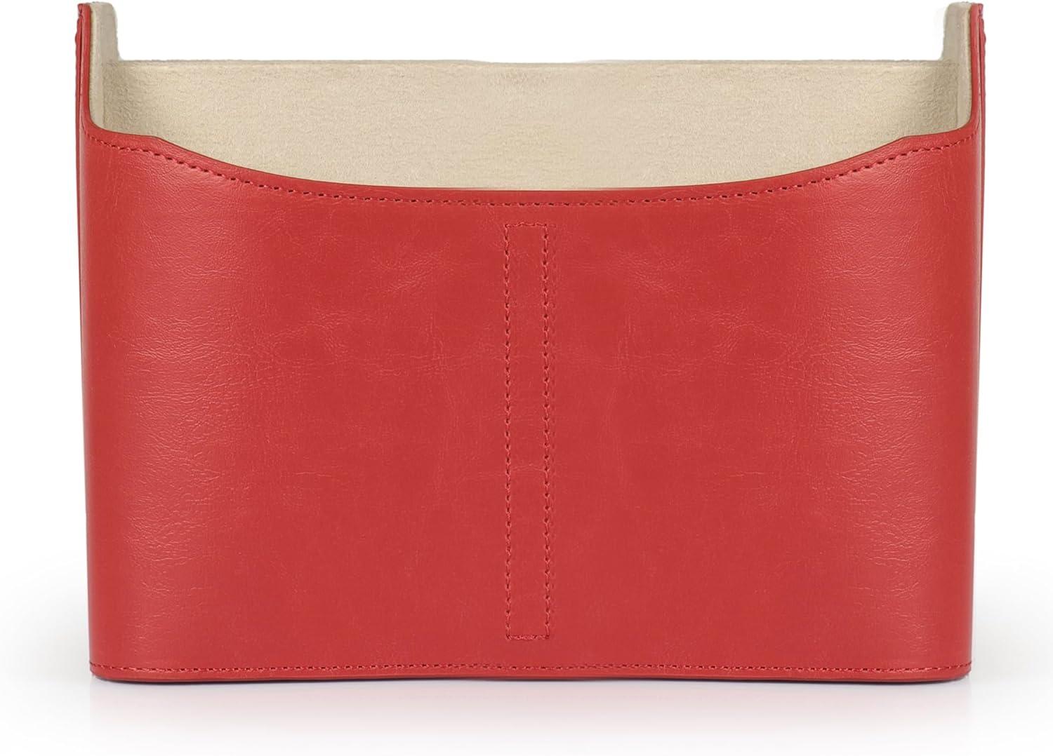 Red Faux Leather Remote Control Holder with Suede Lining