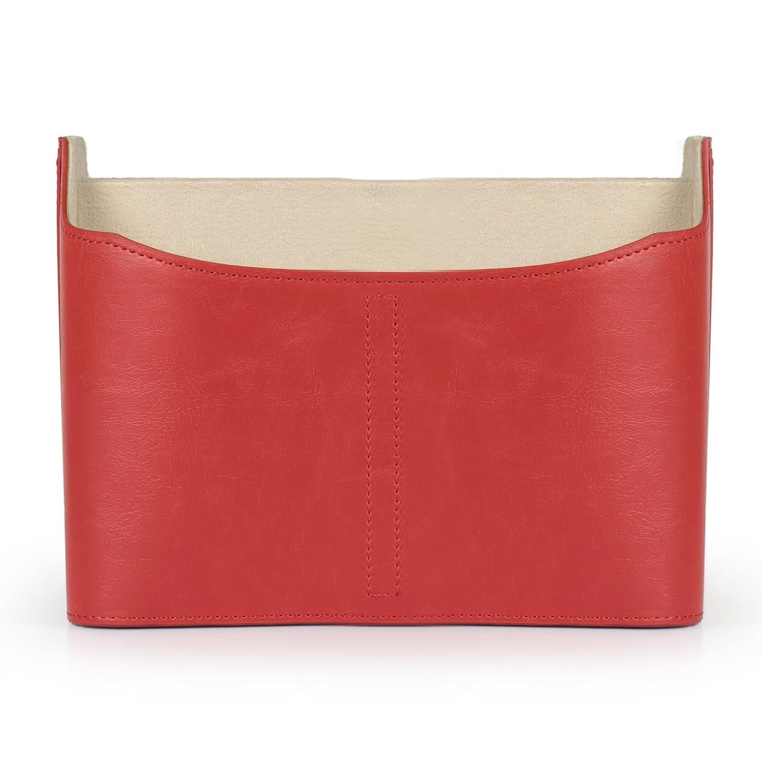 Red Faux Leather Remote Control Holder with Suede Lining