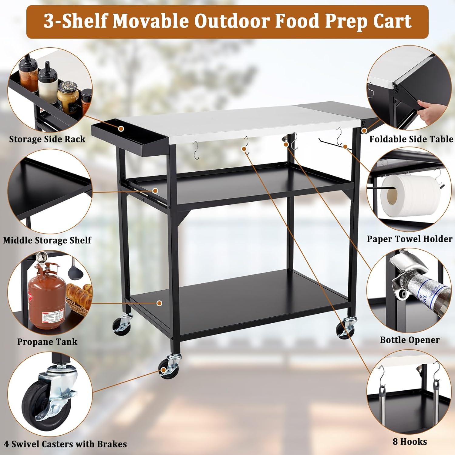 17 Stories Outdoor Grill Cart Table, With 4 Wheels,For Home Party, Bar, Camping