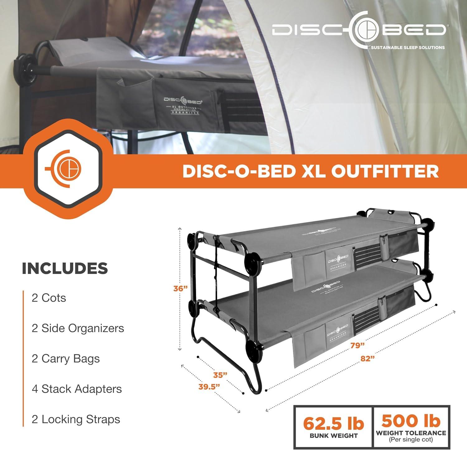 Extra Large Disc-O-Bed Special Edition Outfitter with 2 Side Organizers; Grey