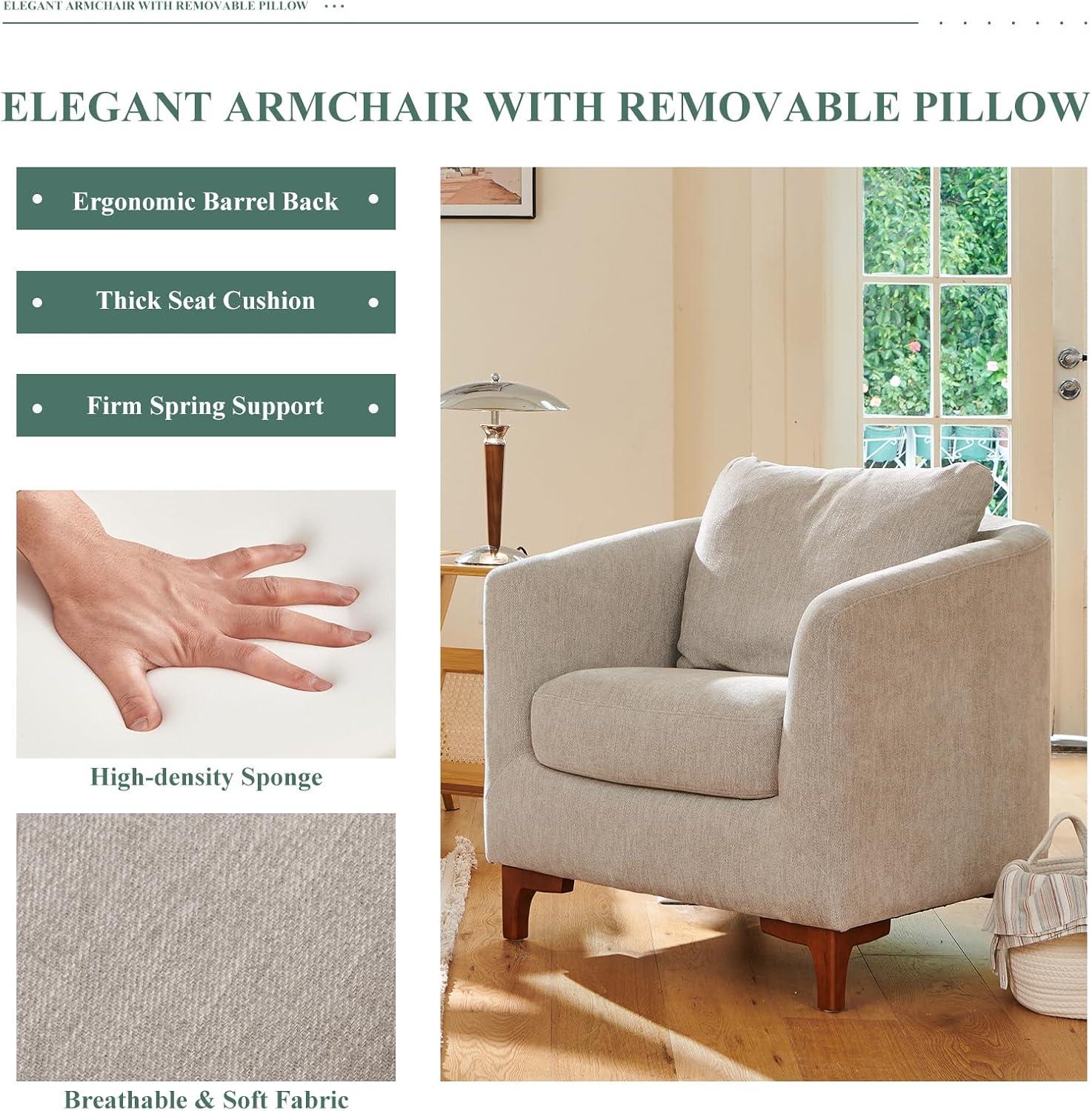 COLAMY Sherpa Accent Chair with Storage Ottoman, Modern Upholstered Living Room Chair with Foot Rest, Armchair with Back Pillow and Wooden Legs for Living Room, Bedroom, Reading Nook, Classic Cream