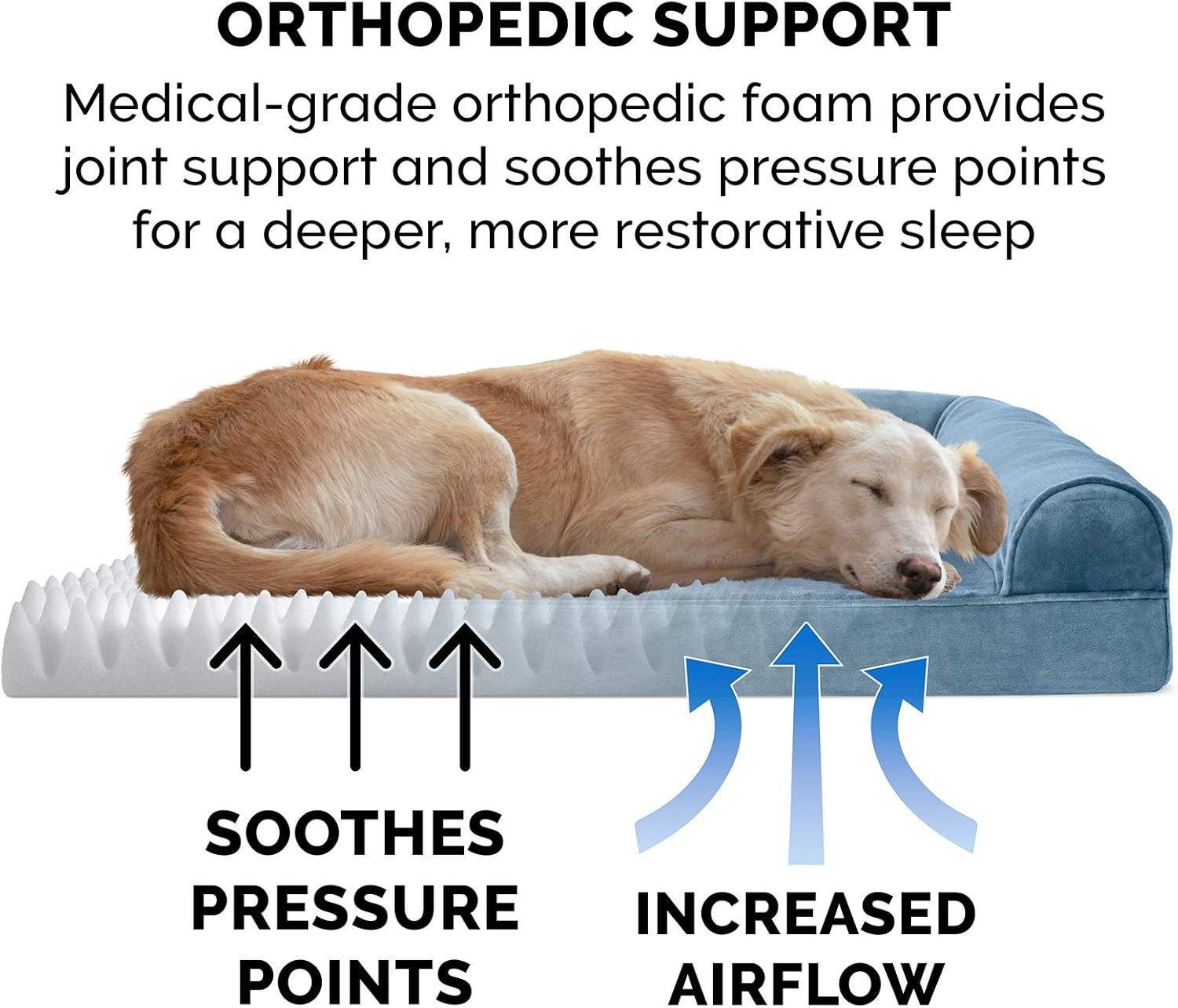 FurHaven Pet Products Faux Fur & Velvet Orthopedic Sofa Pet Bed for Dogs & Cats - Harbor Blue, Medium