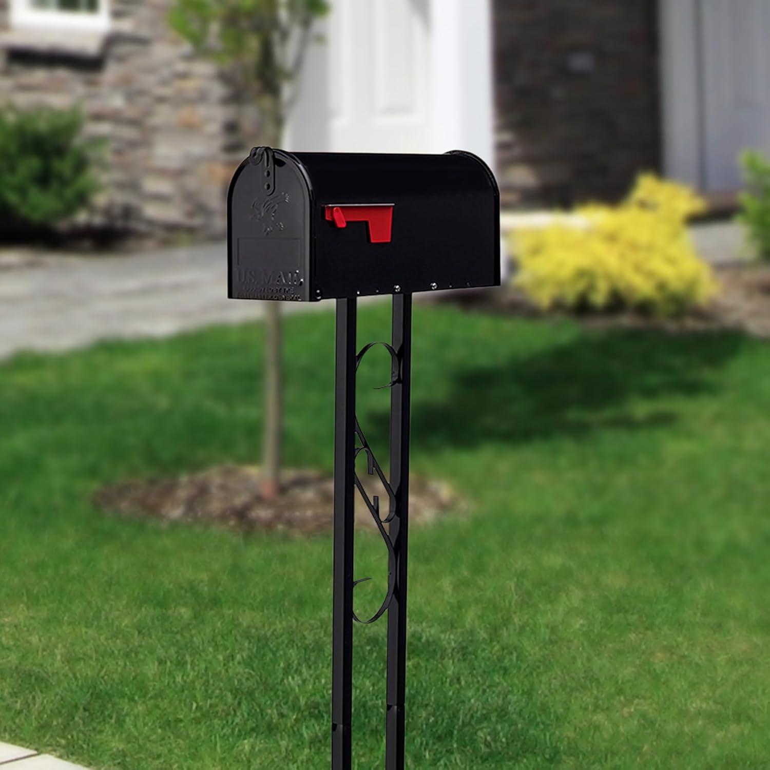 Architectural Mailboxes Mailbox To Go Galvanized Steel, Medium, Mailbox and Post Kit in Black