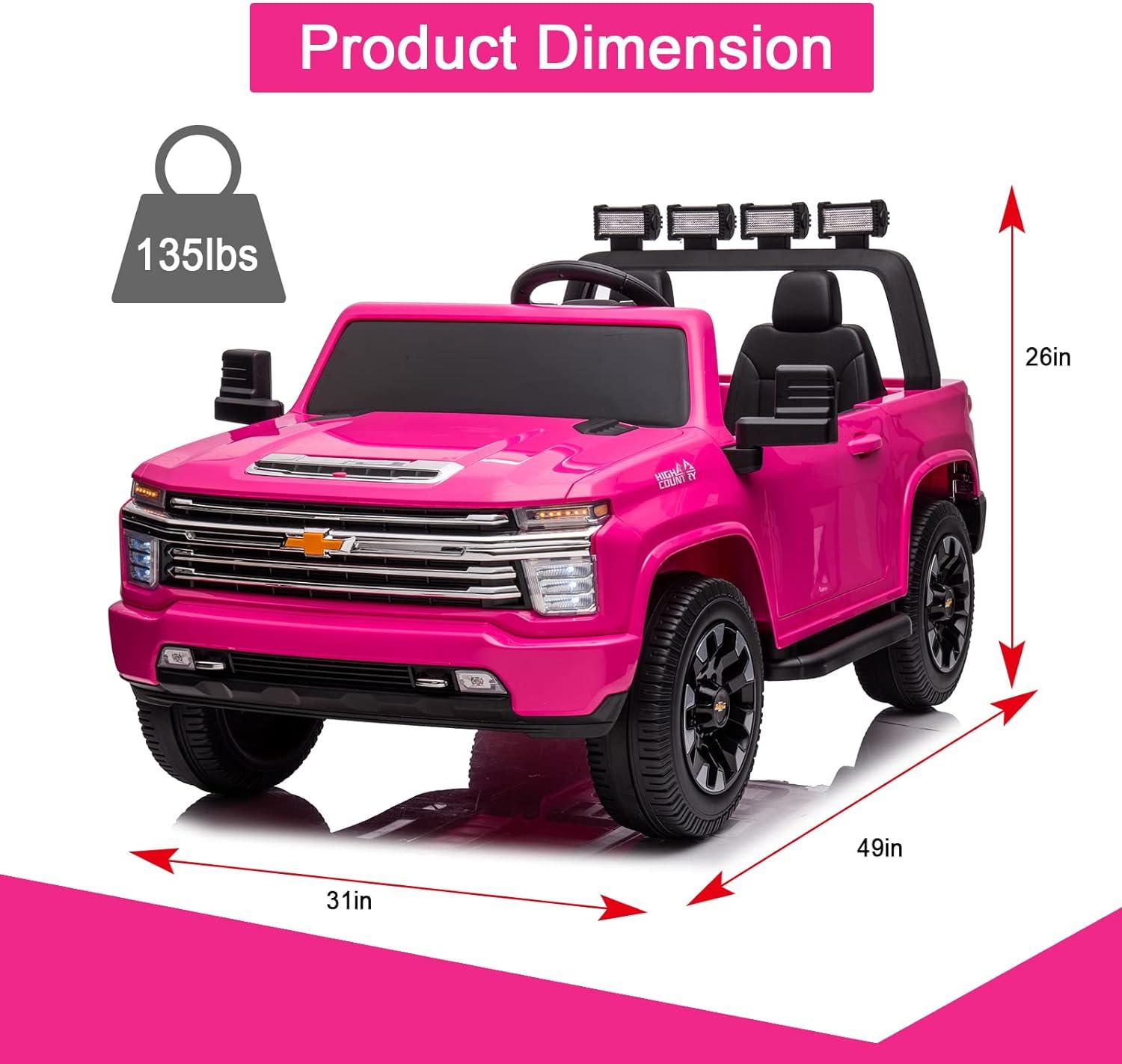 LUIBAS 24V Ride on Toy, 2 Seater Licensed Chevrolet Silverado HD with Remote Control, Battery Powered Kids Electric Ride on Truck for Boys Girls with Wear-Resistant EVA Tires, Music, Bluetooth, Red