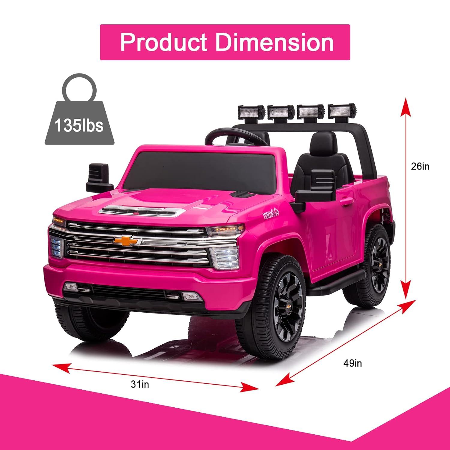 LUIBAS 24V Ride on Toy, 2 Seater Licensed Chevrolet Silverado HD with Remote Control, Battery Powered Kids Electric Ride on Truck for Boys Girls with Wear-Resistant EVA Tires, Music, Bluetooth, Red