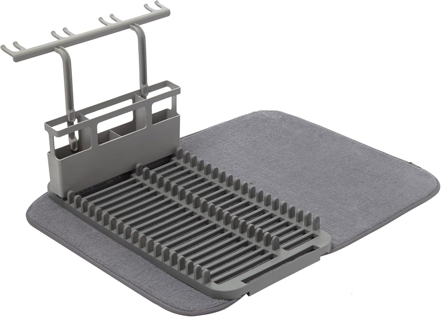 Compact Charcoal Polypropylene Dish Rack with Microfiber Mat