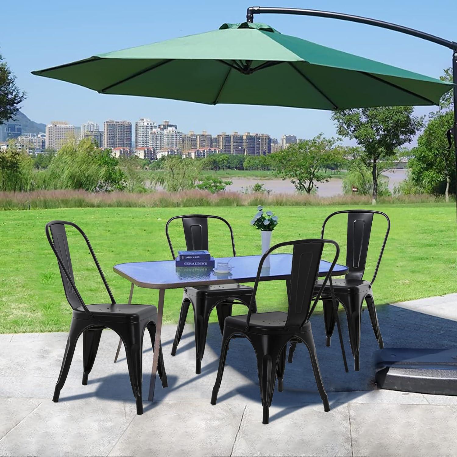 Metal Chairs Set of 4, Stackable Metal Patio Chairs 18 Inch Seat Height, Indoor/Outdoor Tolix Side Chair with Back, 330LBS Weight Capacity, Chic Kitchen Dining Chairs, Black