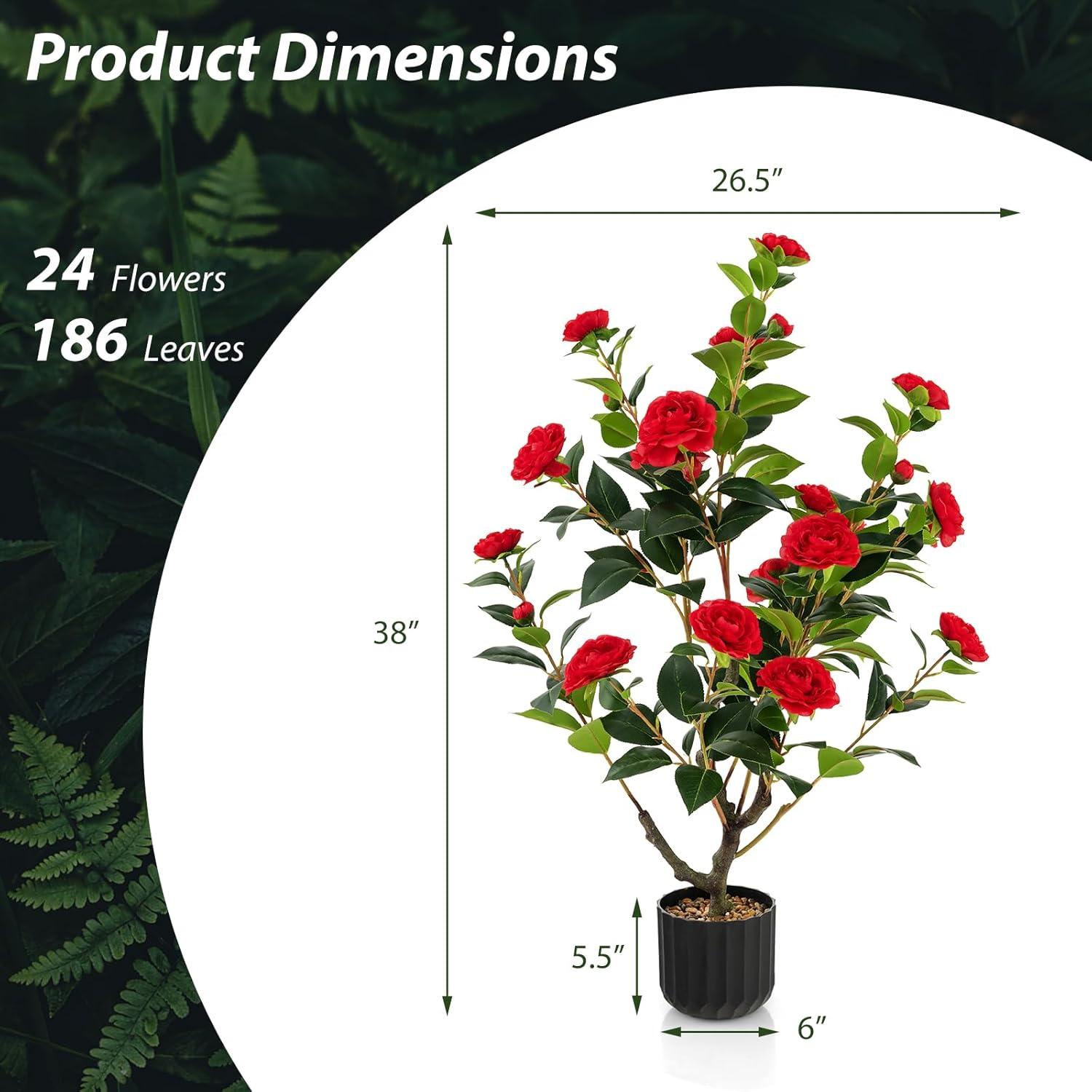 Primrue 38 In. Faux Camellia Tree In Pot Decorative Plant Indoor/Outdoor