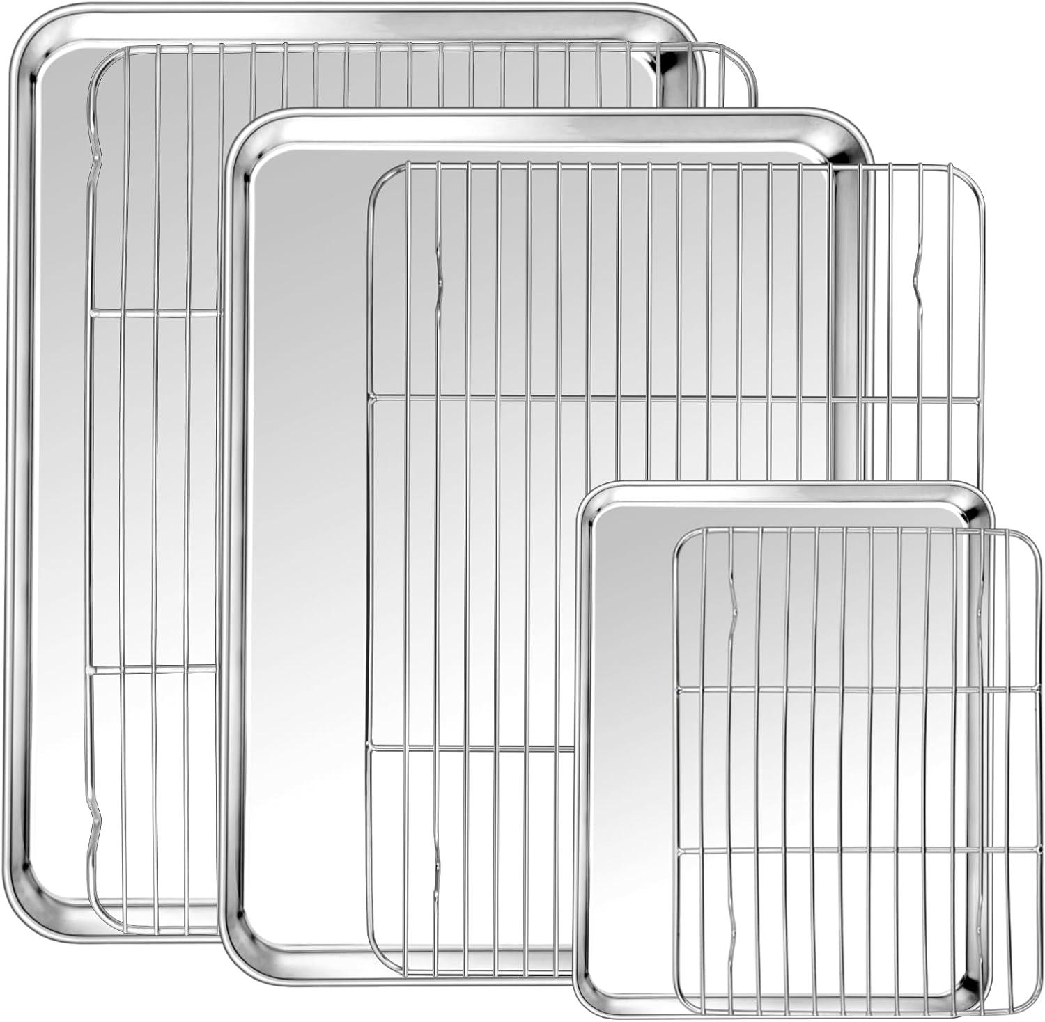 P&P CHEF Baking Sheet and Rack Set, 6 PACK (3 Sheets 3 Racks), Stainless Steel Baking Cookie Sheets Pans with Cooling Rack for Baking and Roasting, Oven & Dishwasher Safe 16"+12.5"+9" (3 Pans+3 Racks)