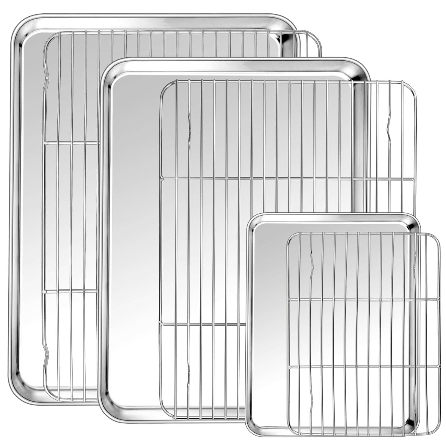 P&P CHEF Baking Sheet and Rack Set, 6 PACK (3 Sheets 3 Racks), Stainless Steel Baking Cookie Sheets Pans with Cooling Rack for Baking and Roasting, Oven & Dishwasher Safe 16"+12.5"+9" (3 Pans+3 Racks)