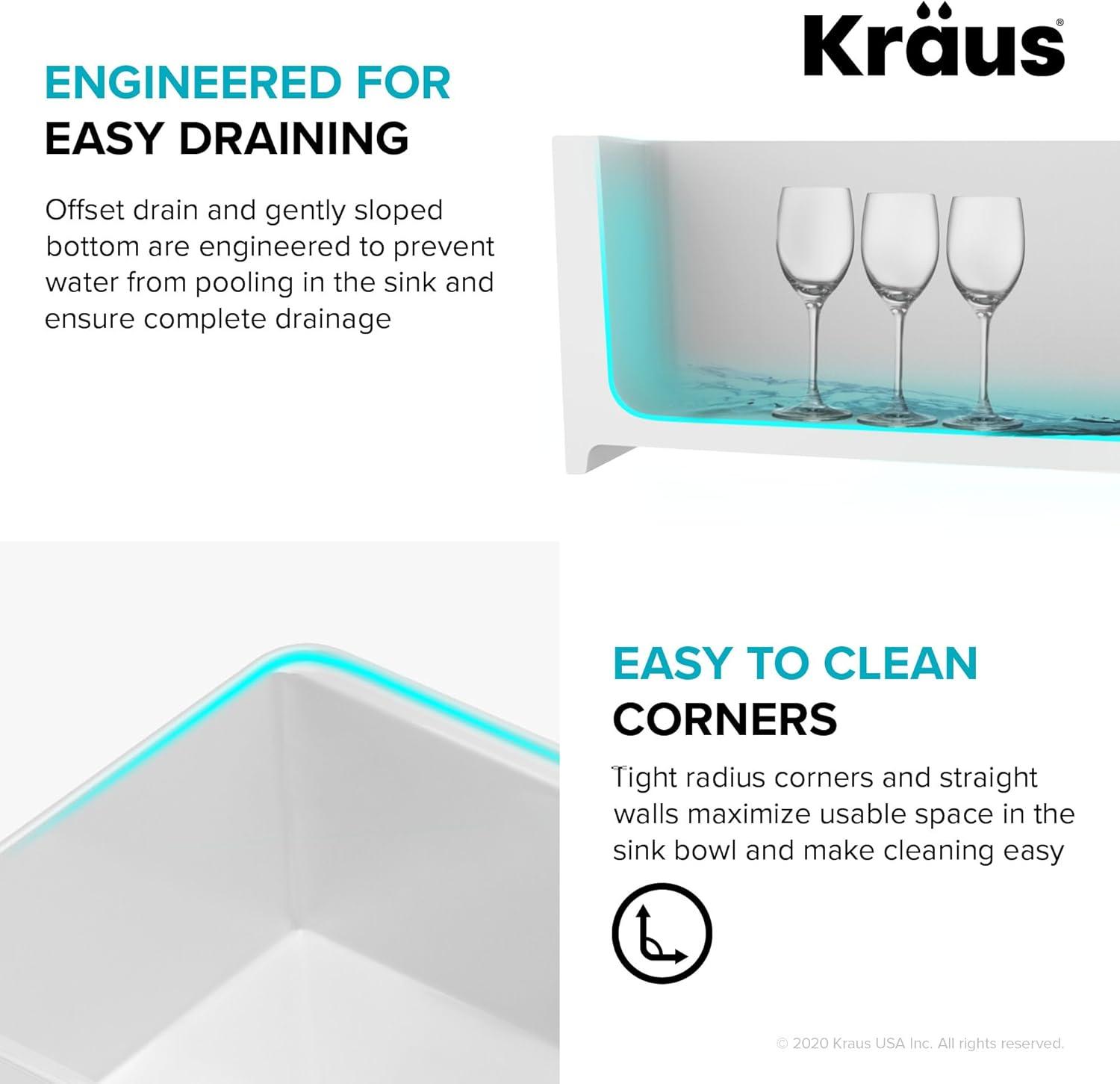 KRAUS Turino™ Workstation 33" L Farmhouse Reversible Apron Front Fireclay Single Bowl Kitchen Sink