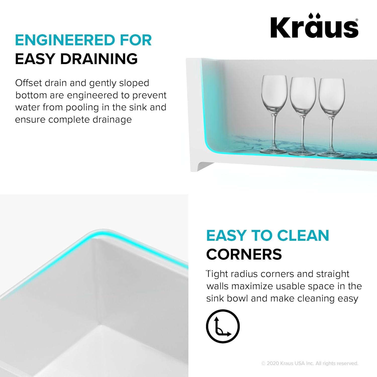 KRAUS Turino™ Workstation 33" L Farmhouse Reversible Apron Front Fireclay Single Bowl Kitchen Sink