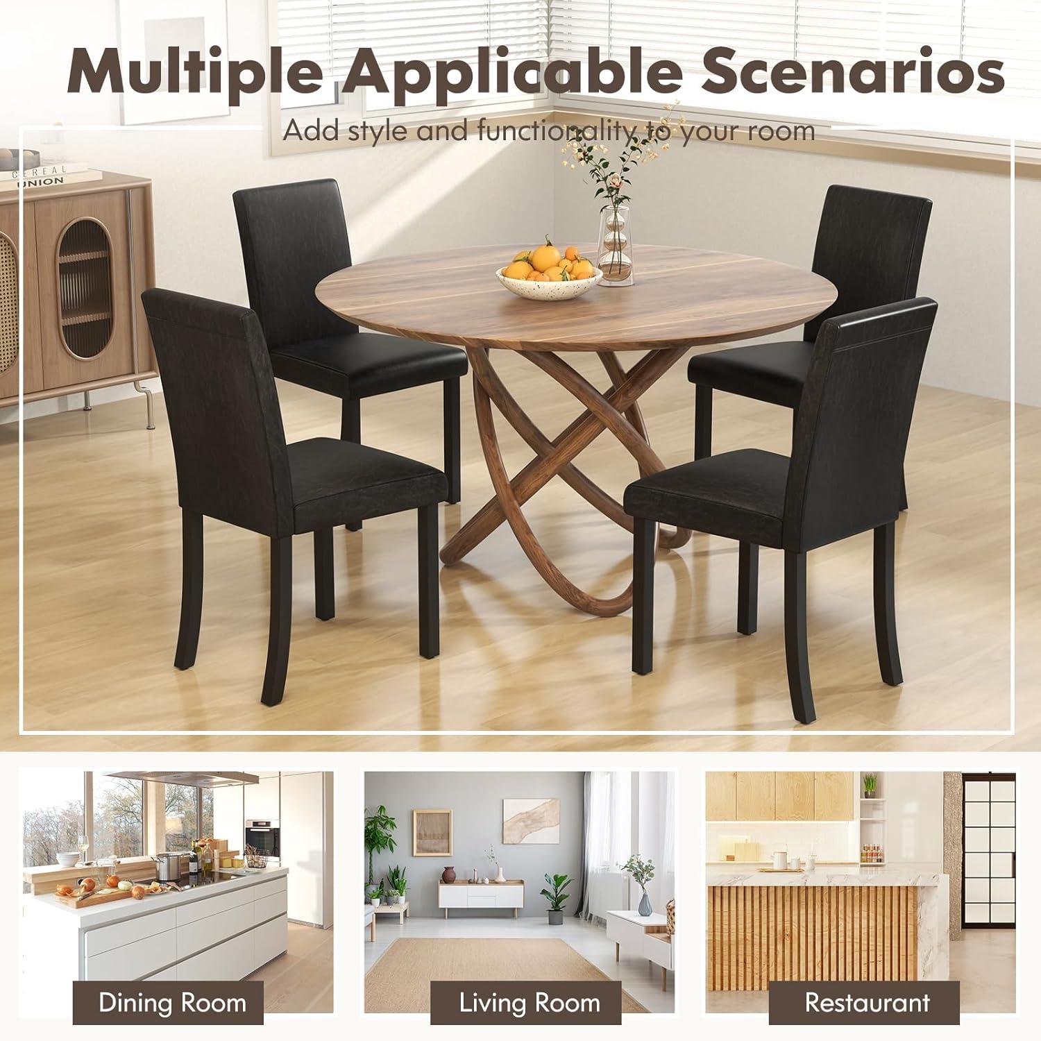 Tangkula Dining Chair Set of 4 w/ Acacia Wood Frame & Rubber Wood Legs Padded Backrest Black