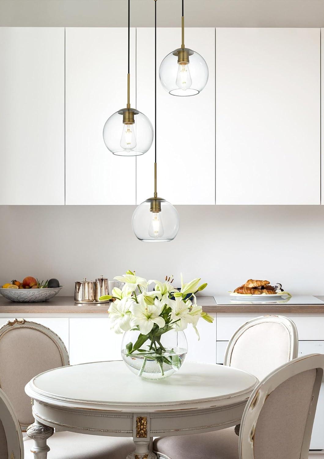 Elegant Lighting Baxter 3 Lights Brass Pendant With Clear Glass