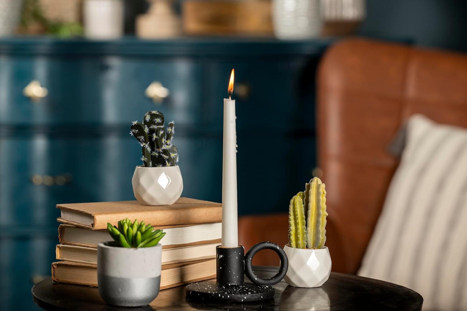 Elanze Designs Ribbed Ceramic , Mantle Decorations, Dining Table Centerpiece, Artisan, Candlestick Holder for Tapered Candles, Pack of 2, Black