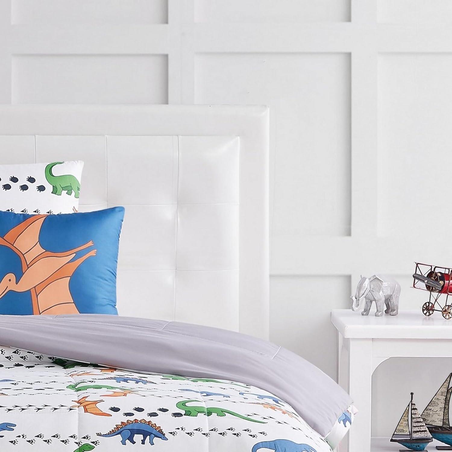 Twin 3pc Dino Tracks Reversible Kids' Comforter Set White - My World: Dinosaur Bedding for Boys, Includes Pillow Sham