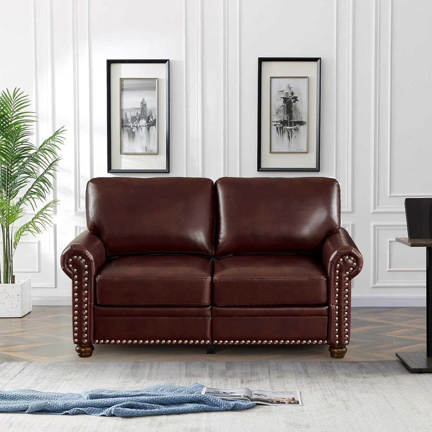 Burgundy Faux Leather 2-Piece Sofa Set with Storage and Rolled Arms