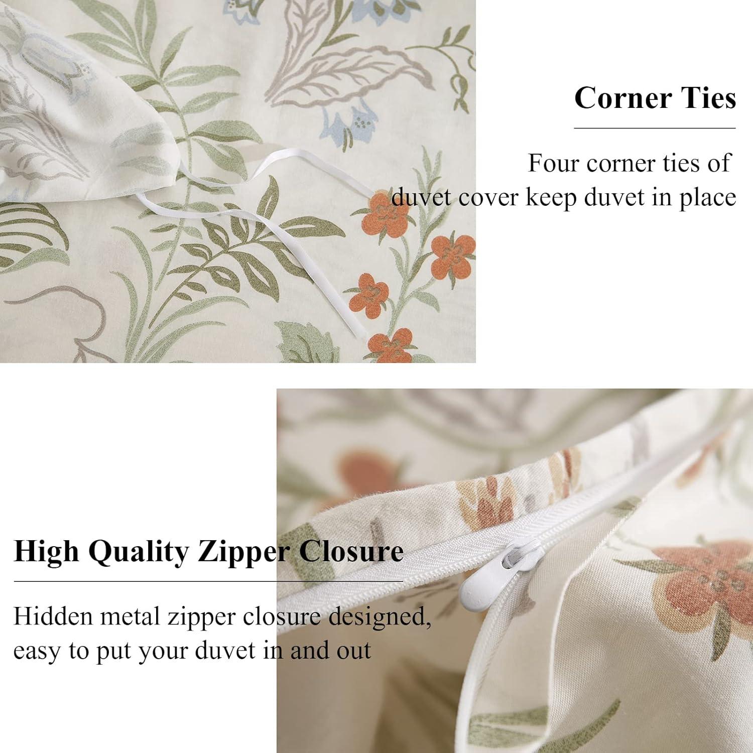 King White Cotton Botanical Floral Duvet Cover Set