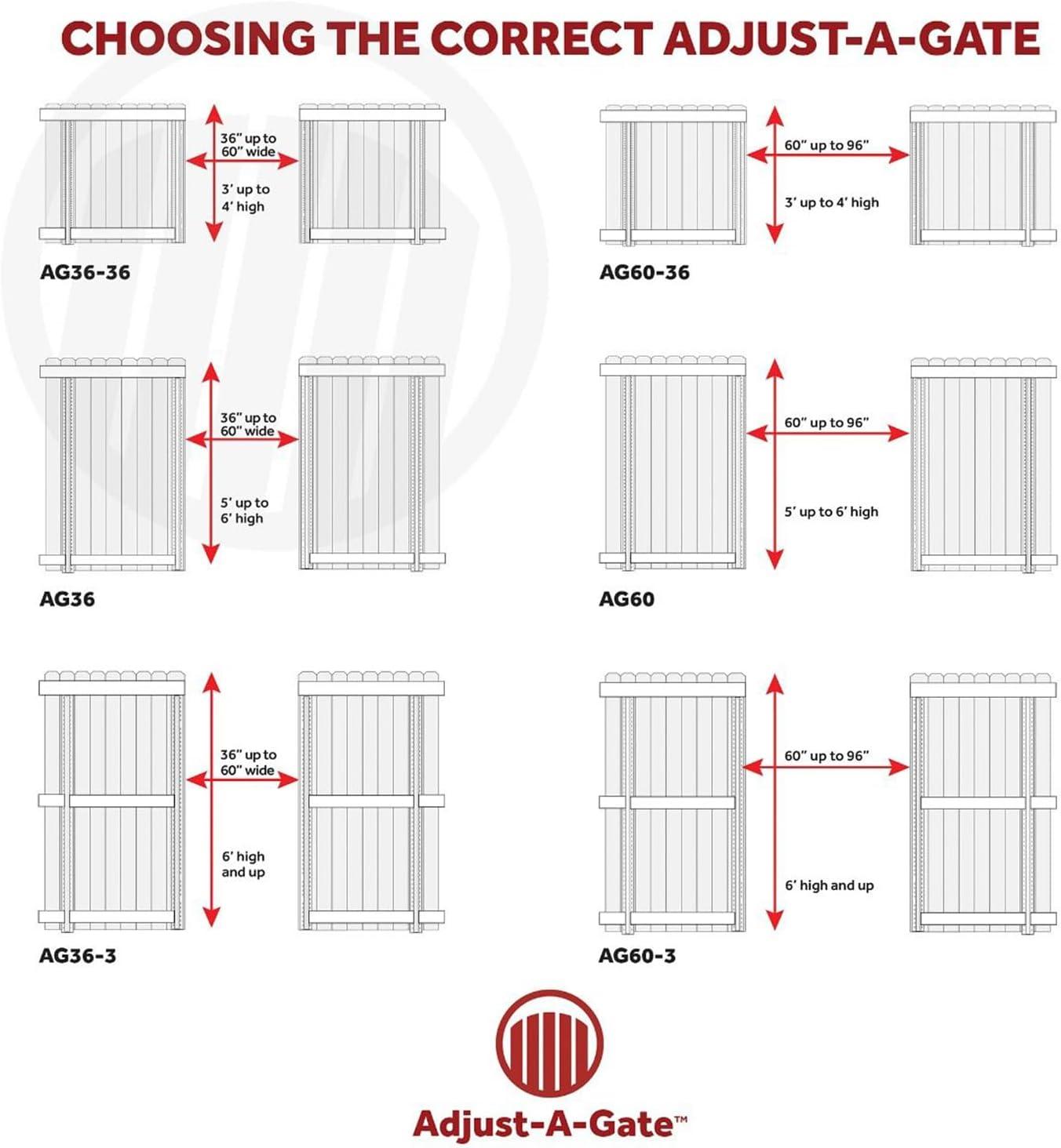 Adjust-A-Gate AG60 Steel Frame Anti Sag Adjustable Gate Building Kit, 60 to 96 Inches Wide Opening Up To 5 Feet High, Powder Coat Black Finish