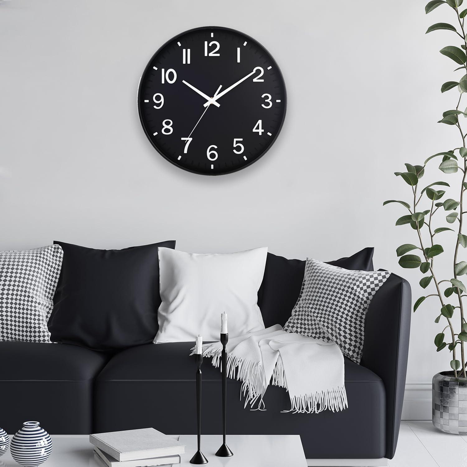 Warkul 12-Inch Wall Clock High-precision Battery Operated Easy-to-Read Silent Non-Ticking Quartz Clock Wall Art Decoration