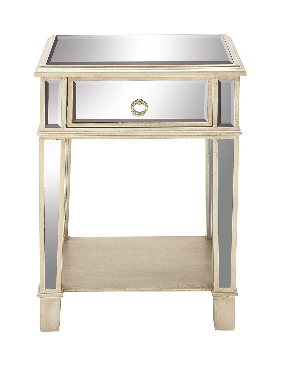 DecMode 39" x 34" Silver Wood Mirrored Panel 4 Drawers 2 Shelves and 2 Doors Buffet with Acrylic Knob Handles, 1-Piece
