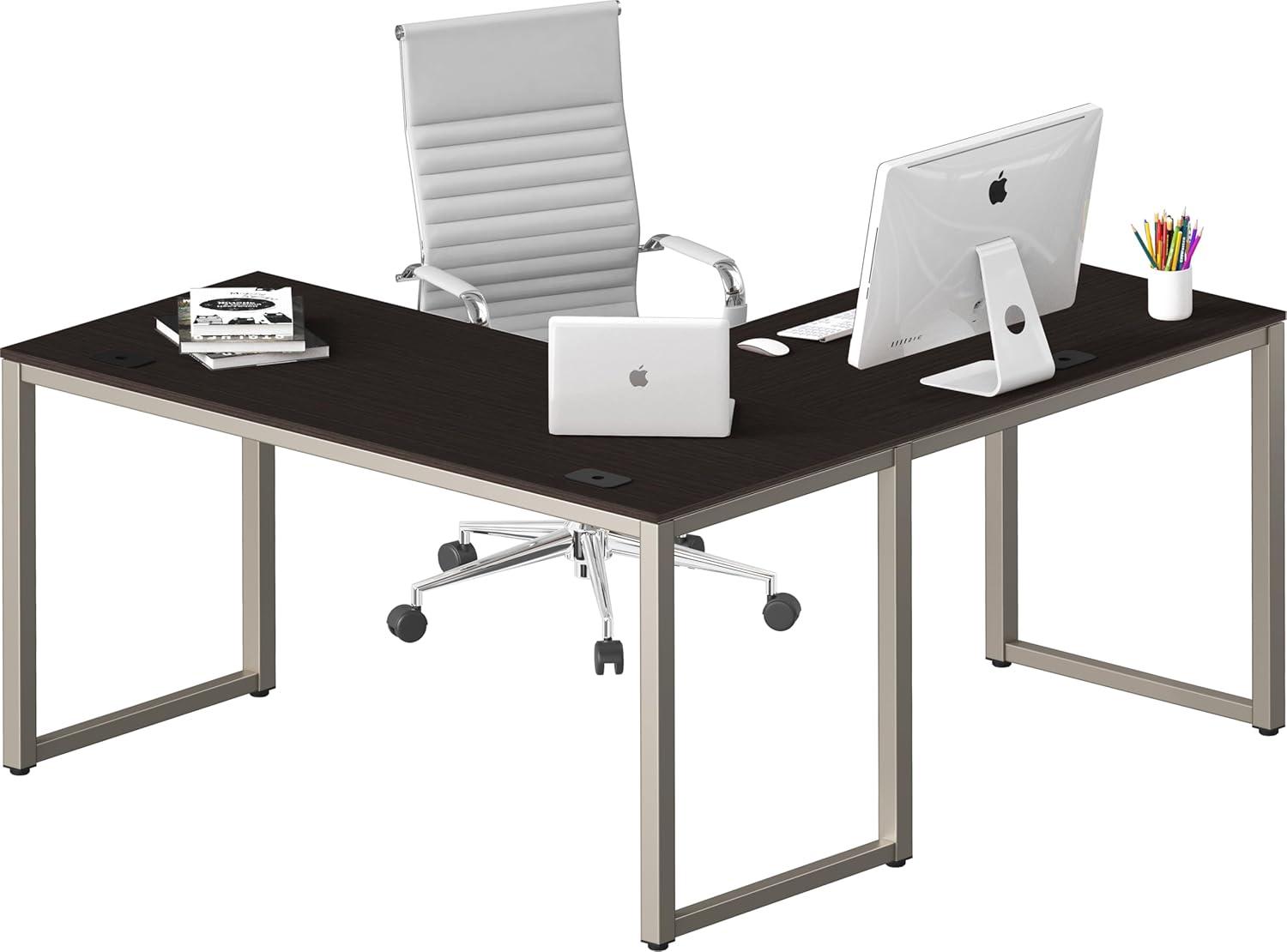 SHW Commercial-Grade L Shaped 55" x 60" Corner Office Computer Desk, Espresso