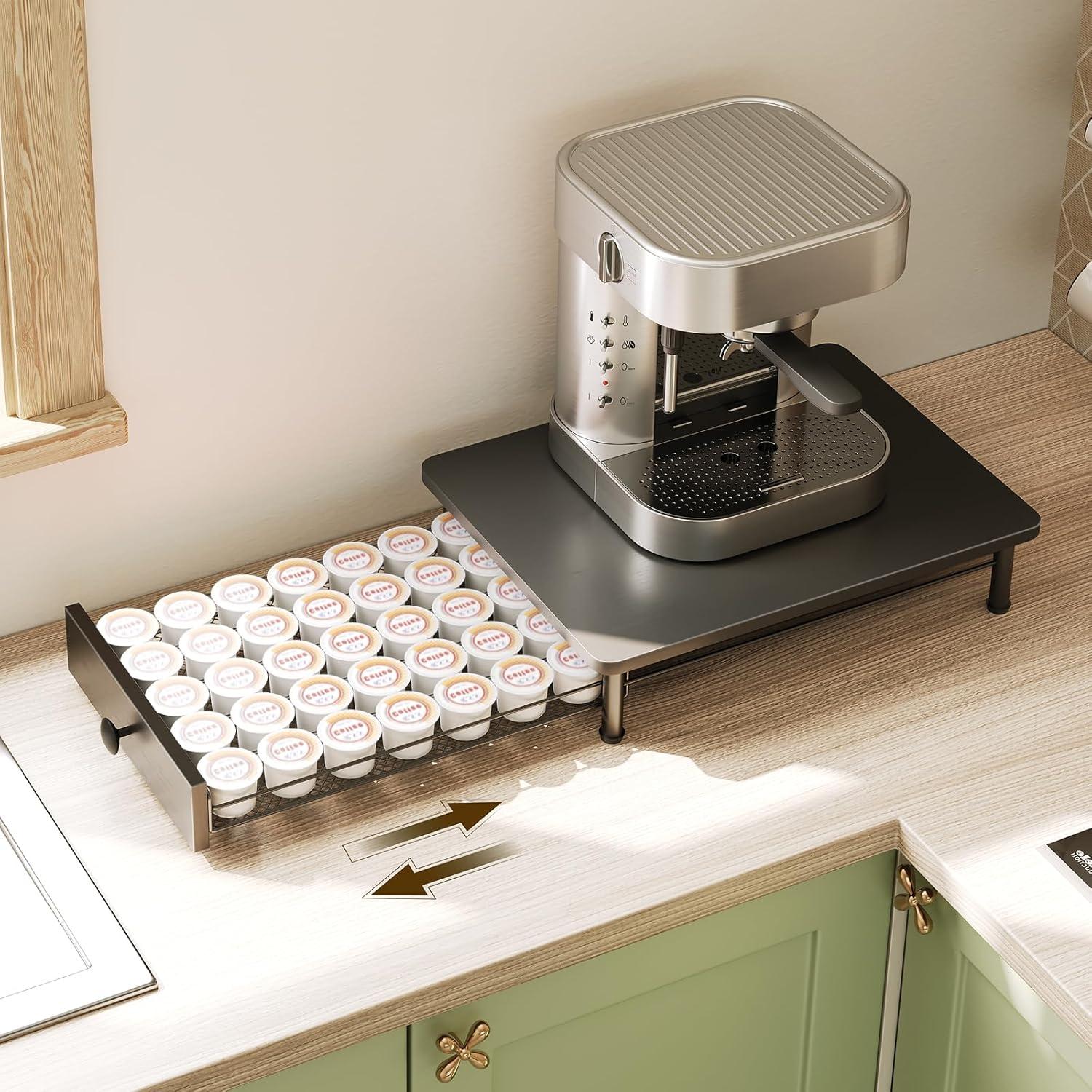 Coffee Pod Drawer Holder, 70 Capacity Coffee Capsule Storage Organizer, 2-Tier Coffee Pod Drawer for K Cup, for Home Kitchen, Greige KH28BG