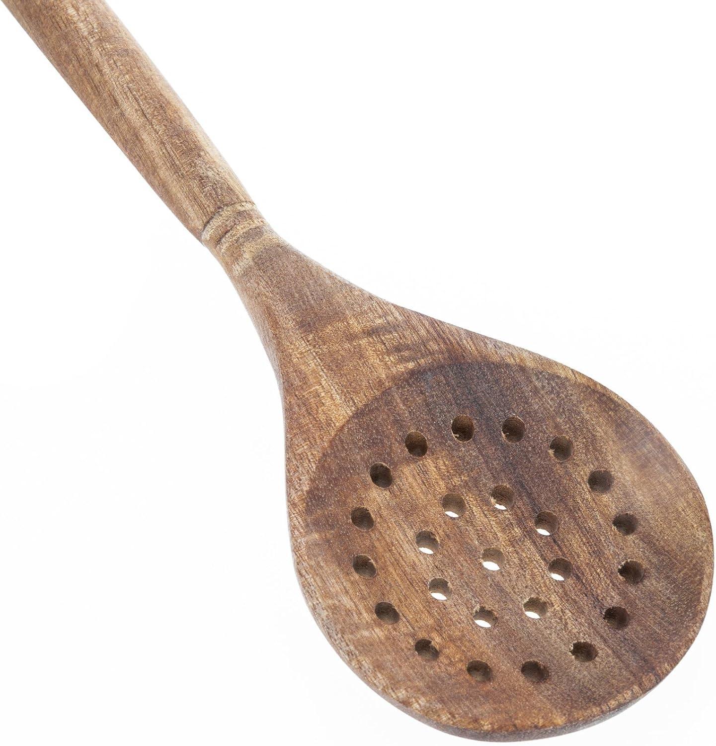 Labrea Life and Home 3pc Solid Acacia Wood Cooking Spoons and Skimmer Kitchen Utensils Set 12 Inch