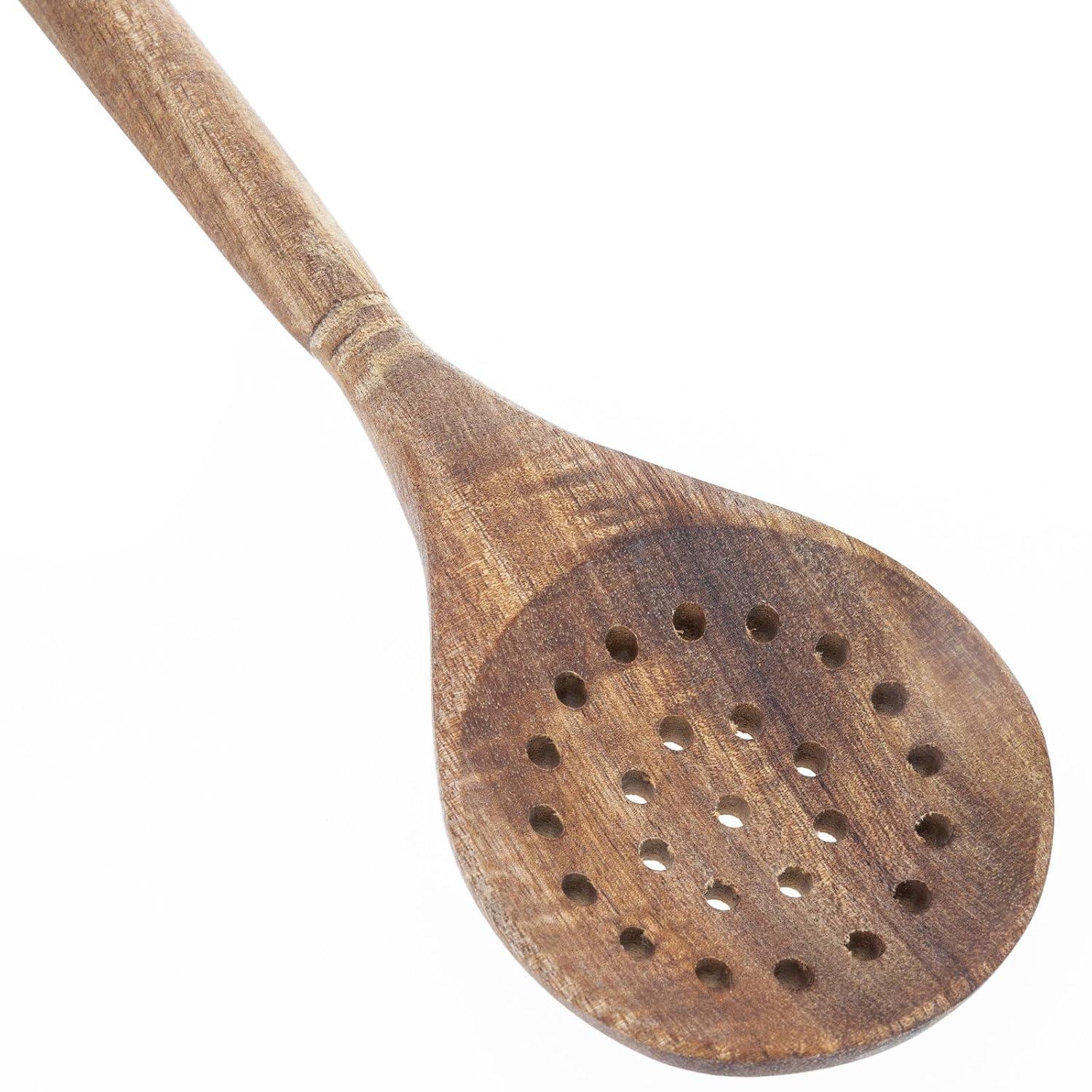 Labrea Life and Home 3pc Solid Acacia Wood Cooking Spoons and Skimmer Kitchen Utensils Set 12 Inch