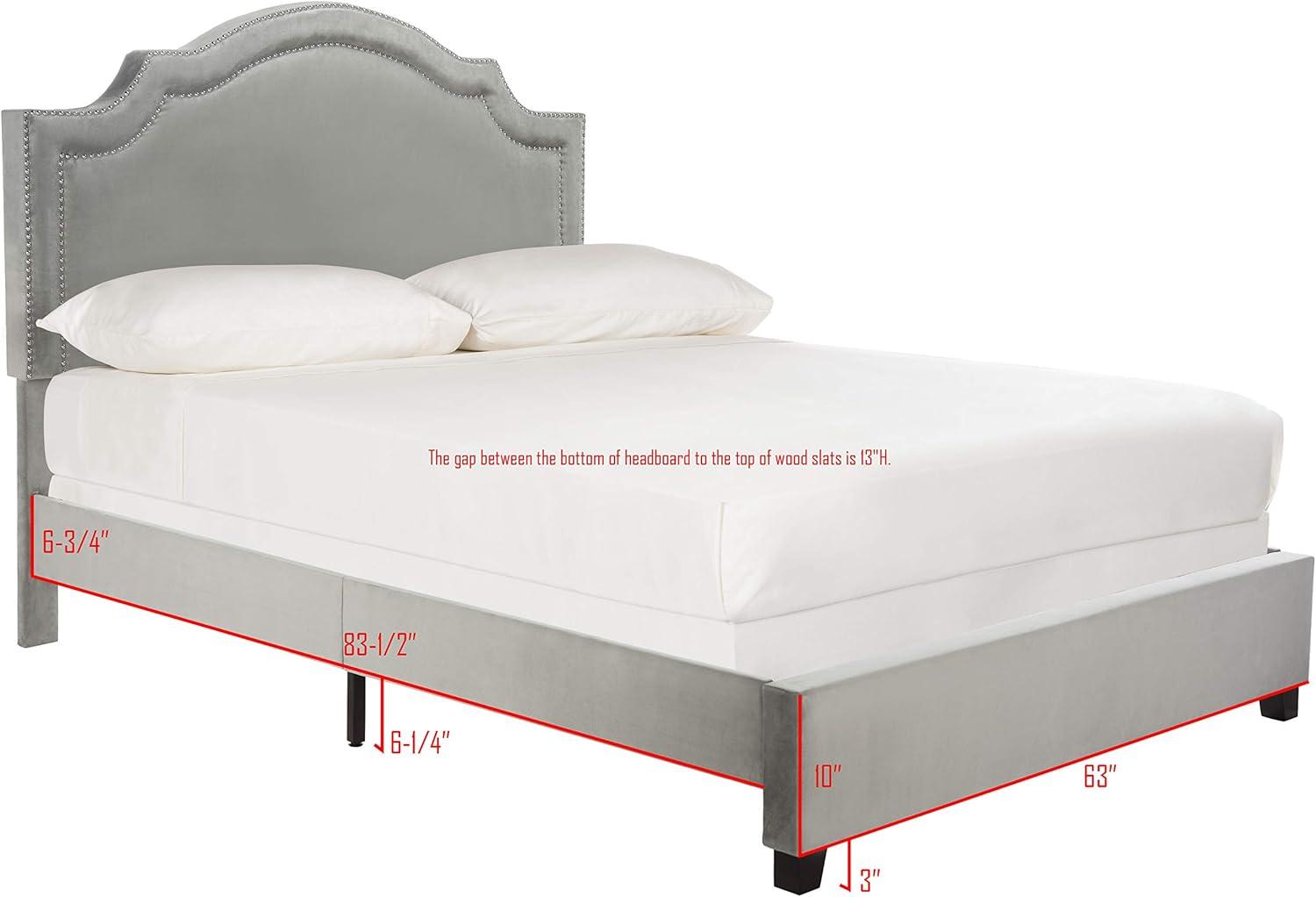 SAFAVIEH Theron Modern Elegant Upholstered Bed Frame with Nail Heads, Queen, Pewter