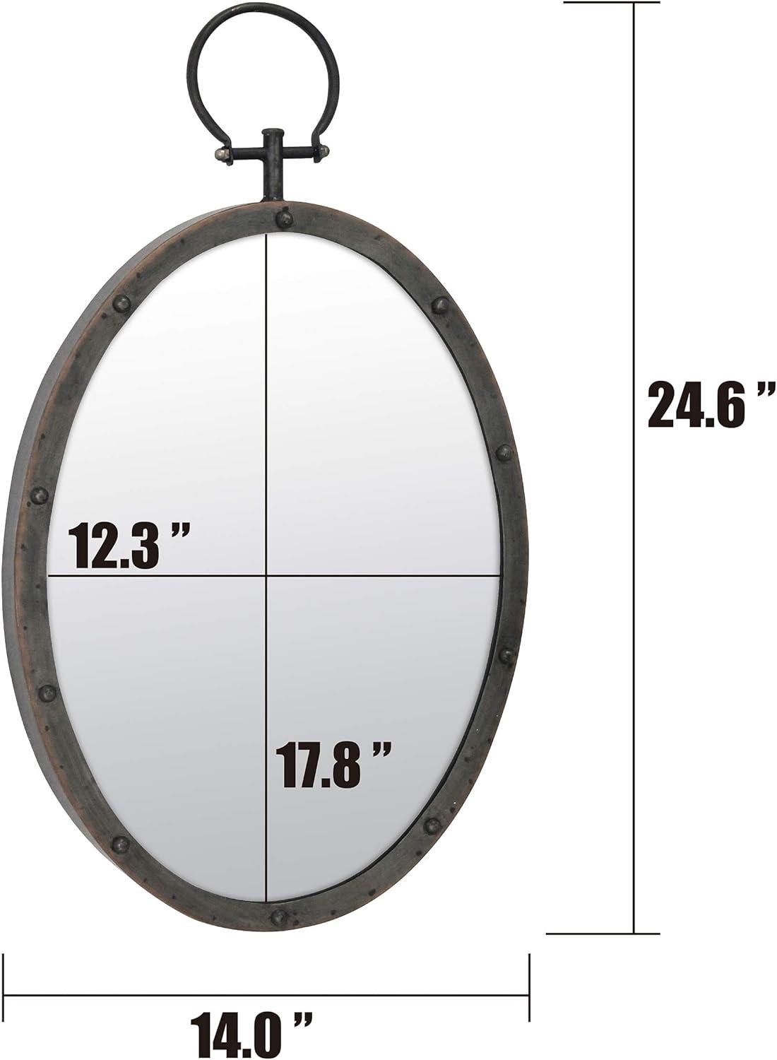 Oval Bronze Industrial Wall Mirror with Hanging Loop