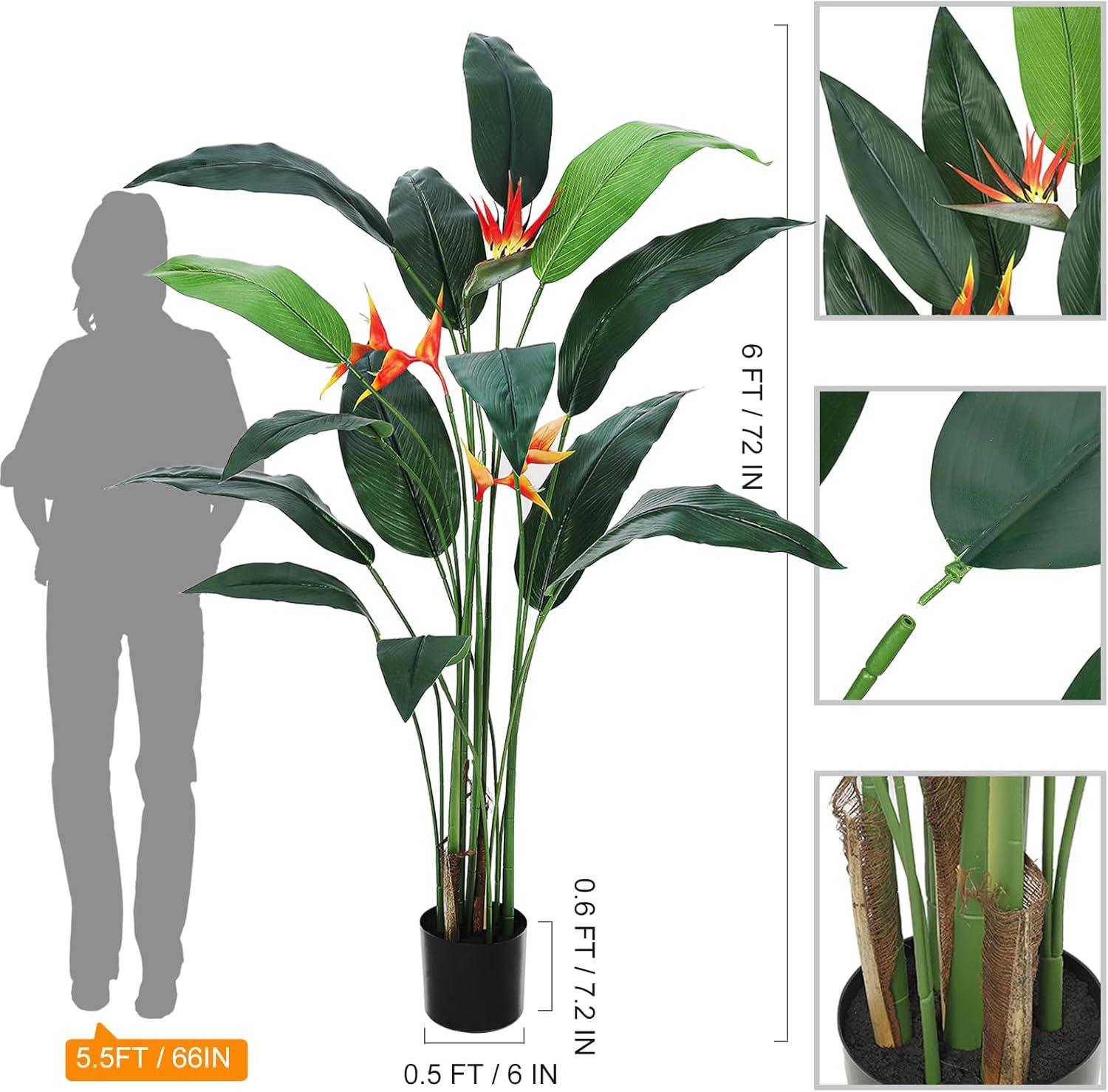 Artificial Bird of Paradise Plant 6FT(72in) Fake Palm Tree