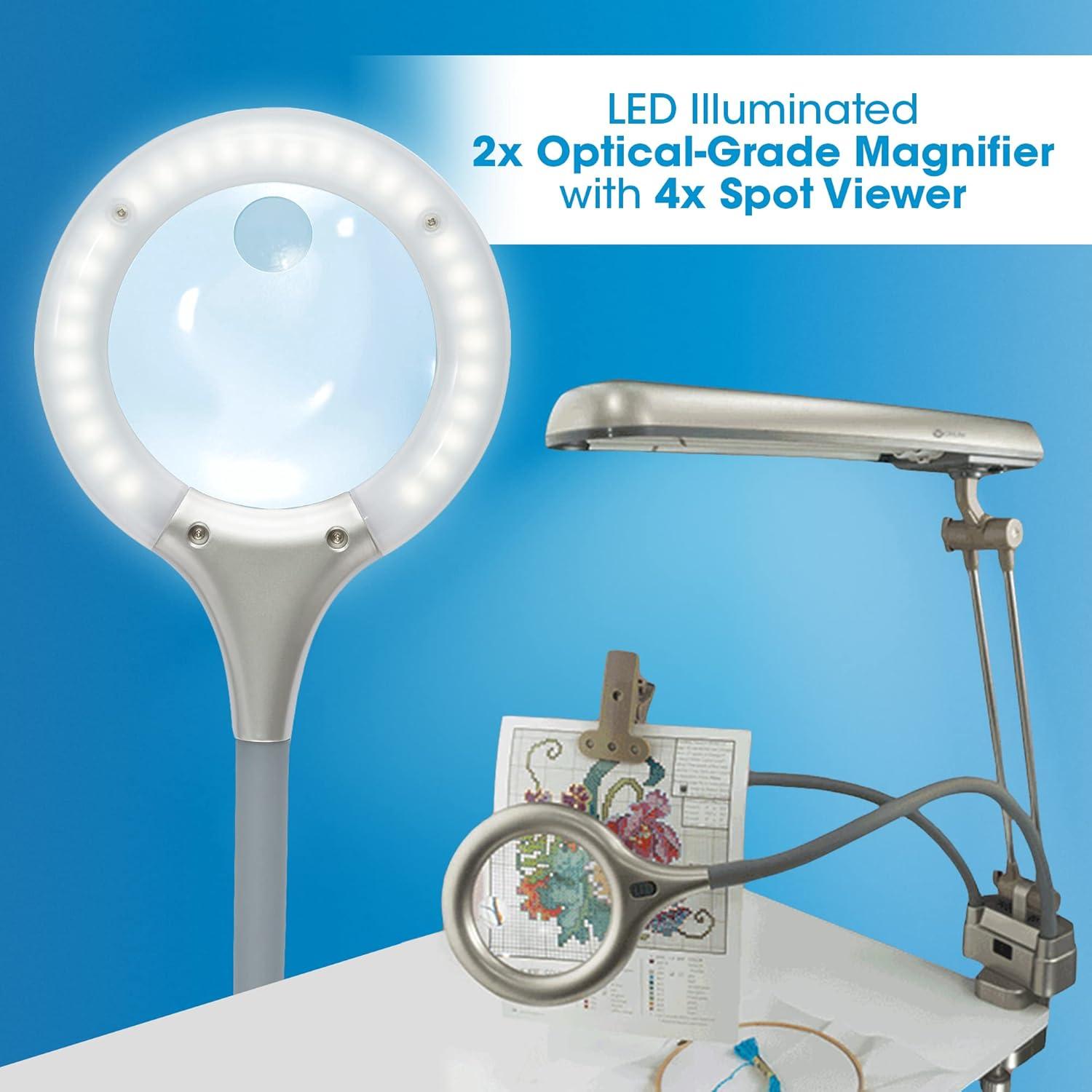 OttLite Ultimate 3-in-1 Craft Lamp, Built-in Outlet, Adjustable Neck, Magnifier & Versatile Height