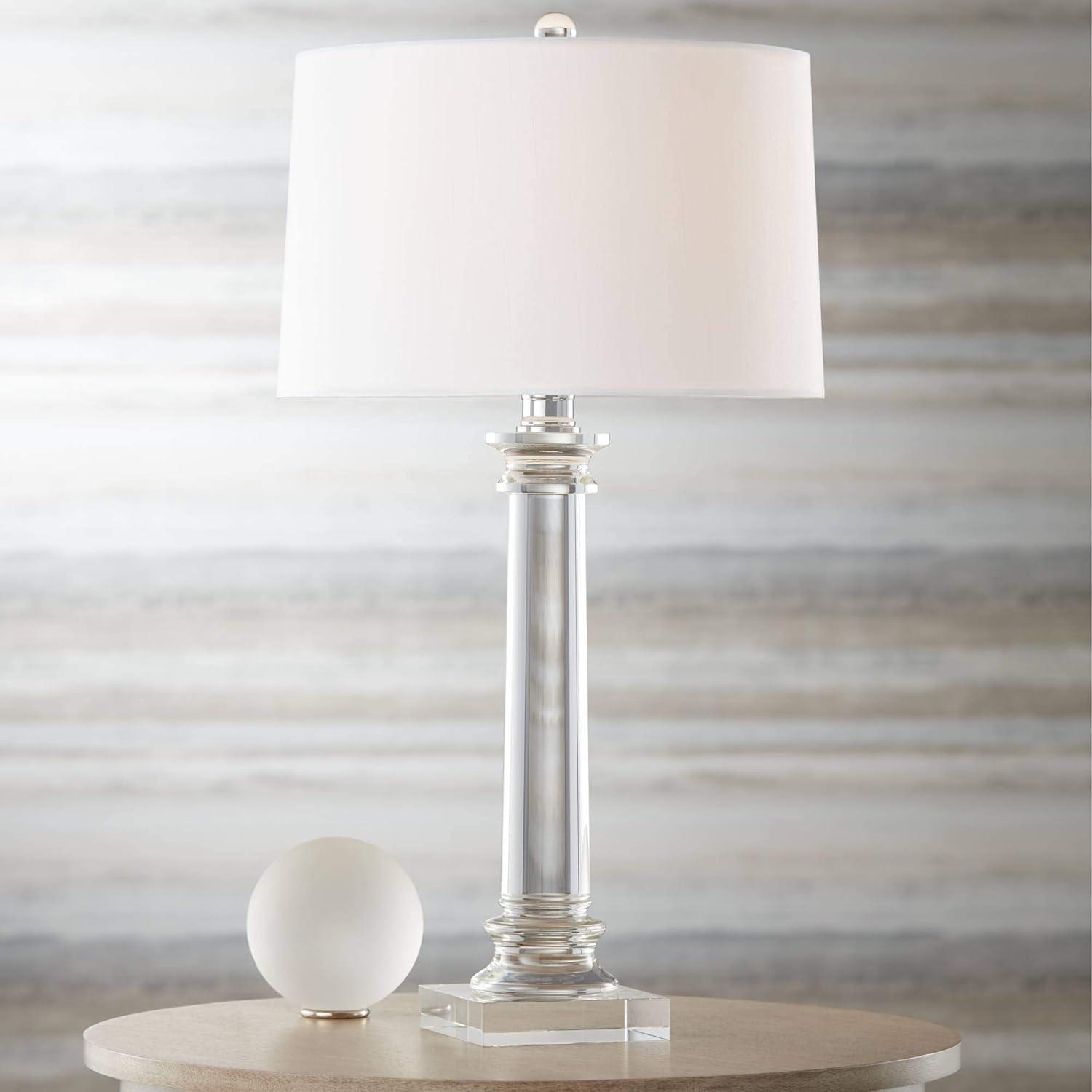 Vienna Full Spectrum 28 1/2" Tall Column Modern Glam End Table Lamp Clear Crystal Single White Shade Living Room Bedroom Bedside