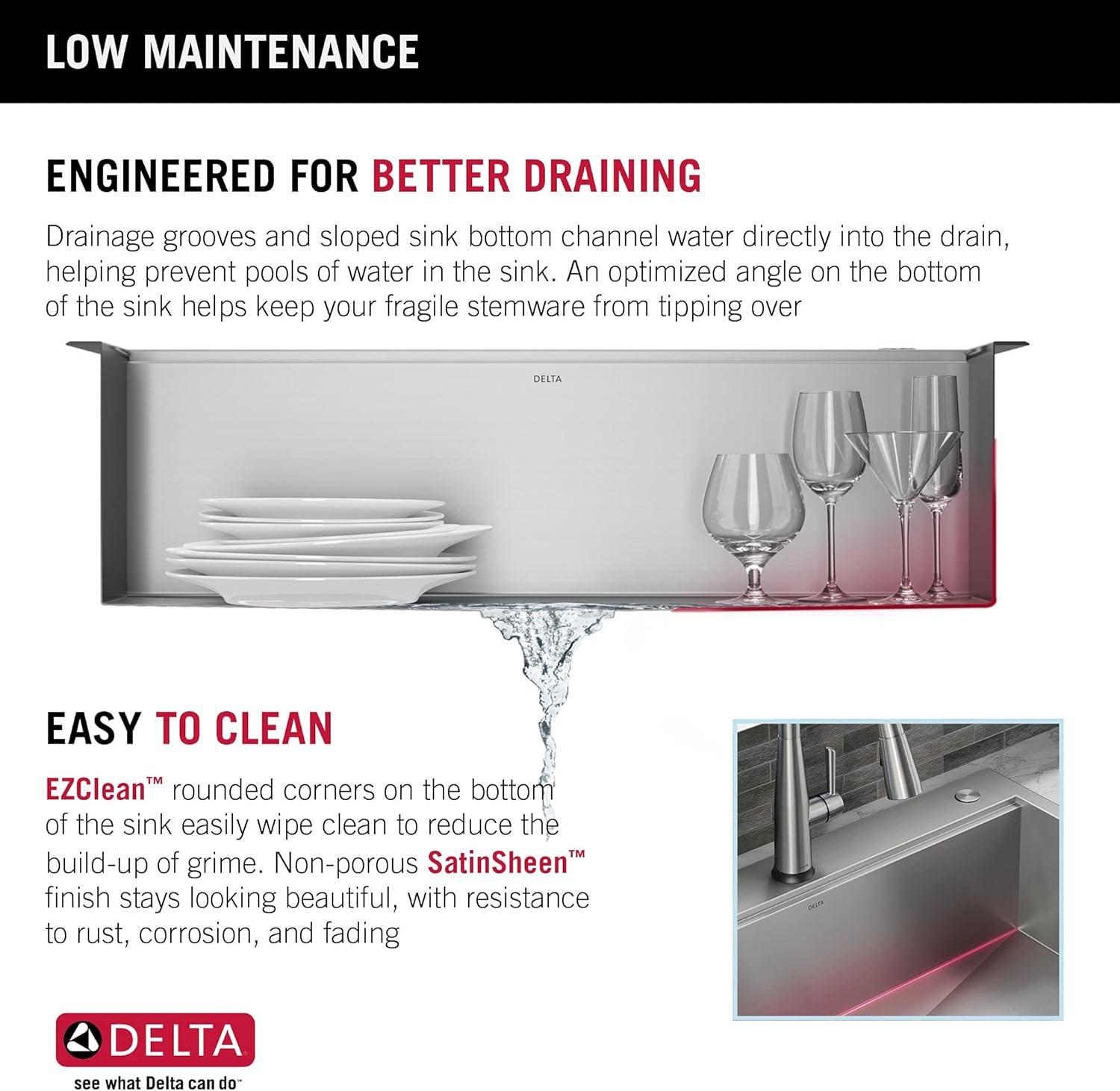 Delta Rivet™ 30" L Workstation Kitchen Sink Drop-In Top Mount 16 Gauge  Stainless Steel Single Bowl