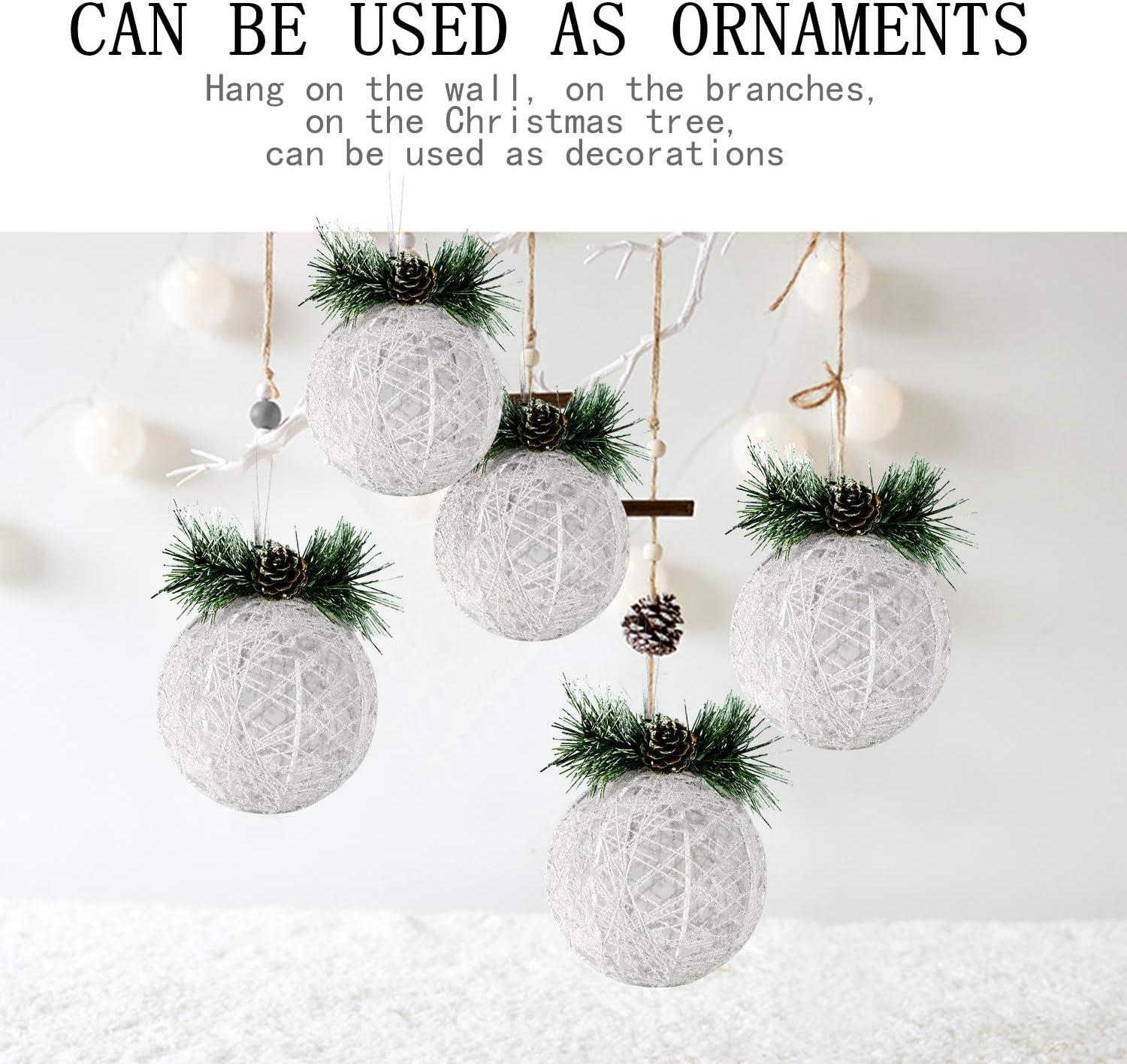 White Rattan Pinecone Shatterproof Christmas Ornaments Set