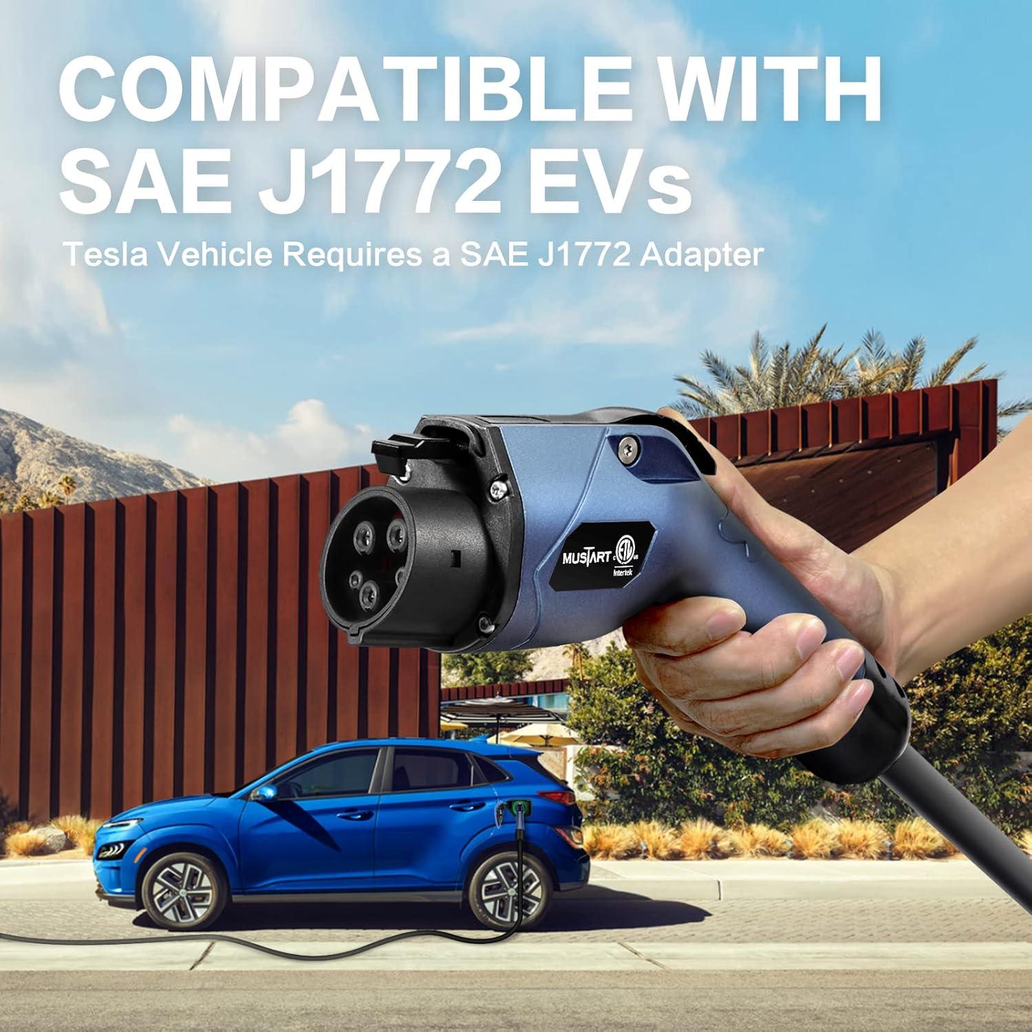 MUSTART Level 2 Portable EV Charger (40 Amp, 240 Volt, 25ft Cable), Electric Vehicle Charger Plug-in EV Charging Station with NEMA 14-50P