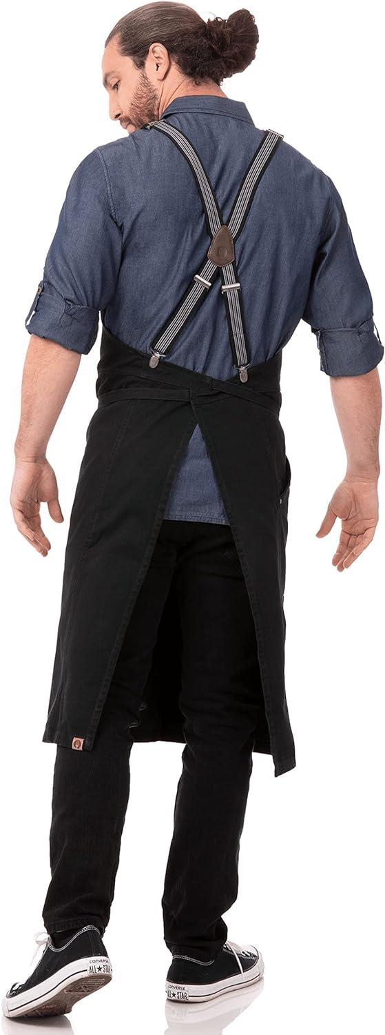 Men's Jet Black Cotton Chef Bib Apron with Suspenders