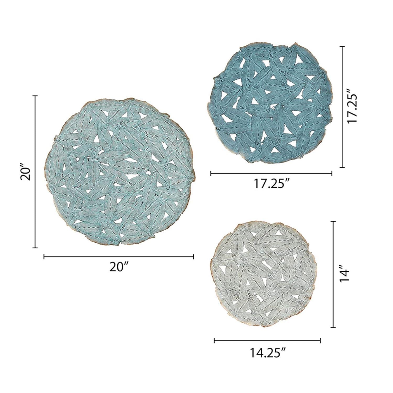 Set of 3 Jax Iron Painted Wall Decor Blue: Madison Park Metal Artwork, Botanical Cast Sculpture, Modern Style