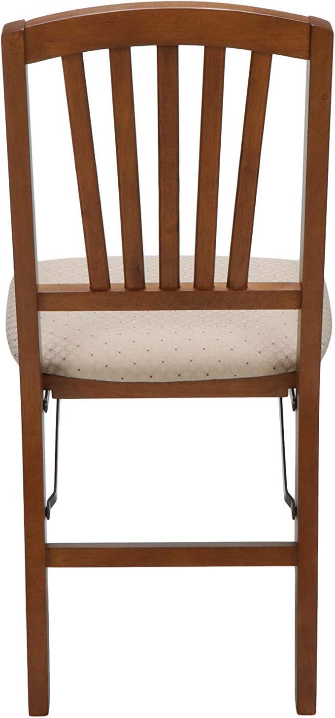 Fruitwood Upholstered Slat Back Folding Chairs, Set of 2